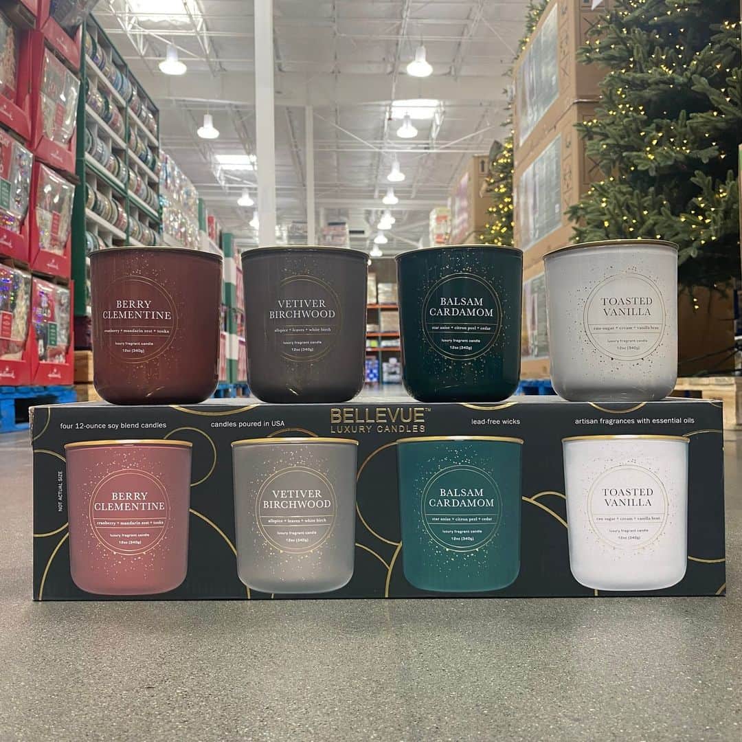 Costcoのインスタグラム：「Fill your home with fragrances of the holidays. 🌲  Shop link in bio: Bellevue Luxury Candles 4-pack」