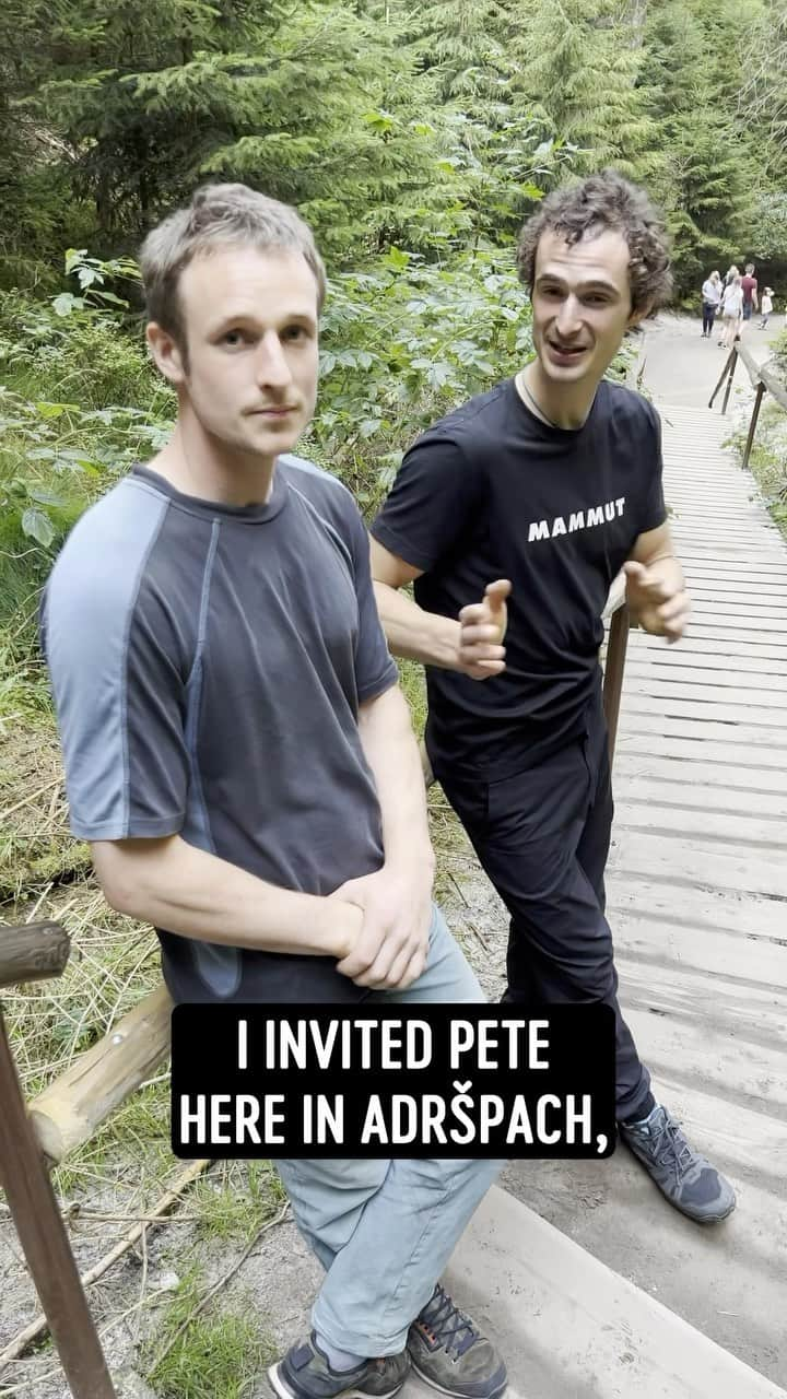 アダム・オンドラのインスタグラム：「After we invited @adam.ondra to The Cellar in Sheffield, he decided to bring us to his home country, Czech, to climb on the sandstone towers.  The sandstone towers are historic and famous for being bold, scary and runout; No chalk, no cams (knotted slings as protection) and a ground up ethic only. Surely Adam could provide us with a good sandbagging 😅 Infact @petewhittaker01 ‘s words on the last route were “whenever I come to Czech why does someone always try and kill me”  There are two videos out from the trip. A fresh release on the WB Youtube channel and an absolute banger documentary on The Adam Ondra Youtube Channel. Seriously don’t miss these 👊」