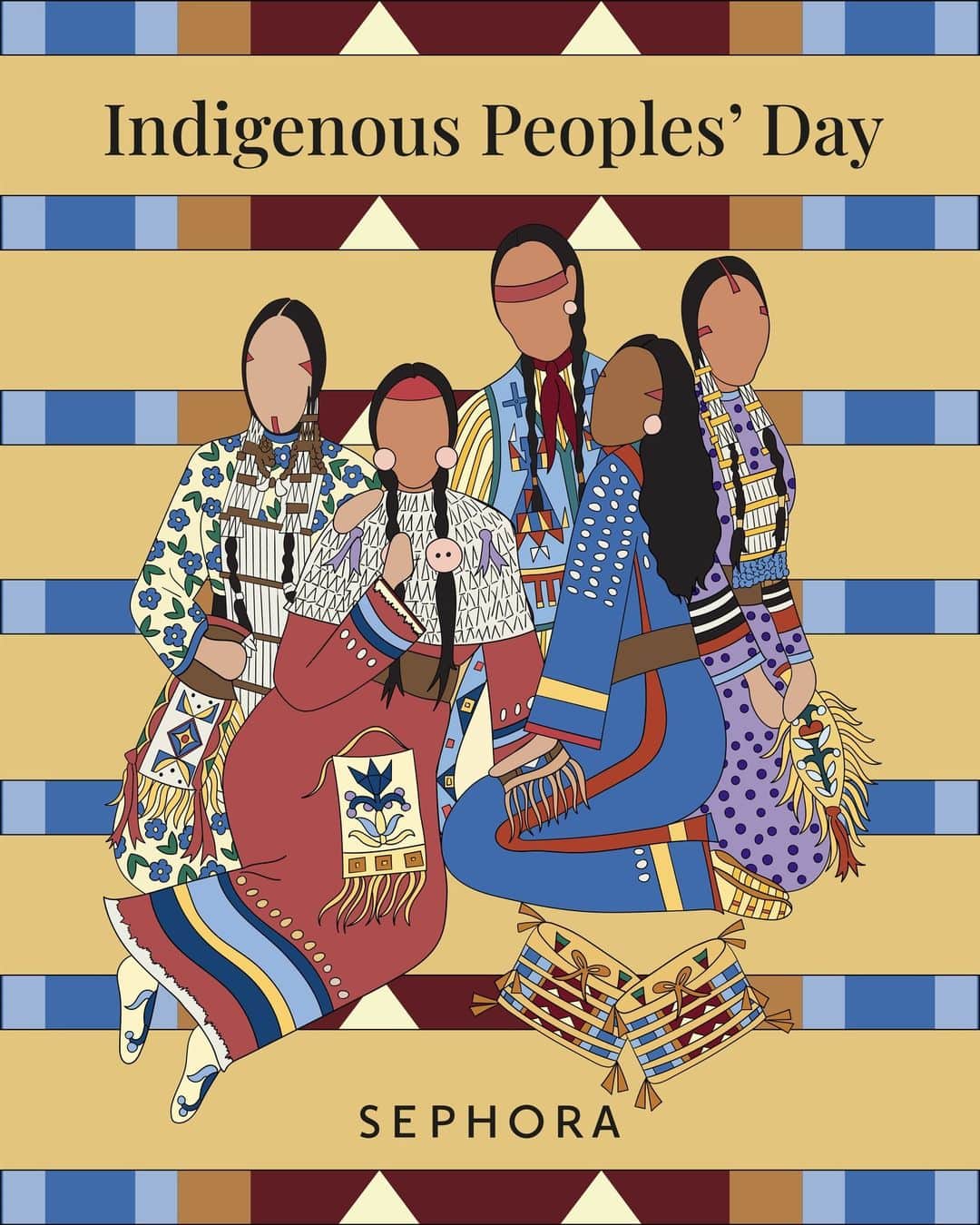 セフォラのインスタグラム：「“This piece honors and commemorates our important histories and unique cultures. Authentic Indigenous representation with cultural knowledge reflects the beauty of our lineage and celebrates the inclusivity of our communities.” —artist Lauren Good Day (@laurengoodday, she/her)  Our Sephora community spans all cultures, and we are excited to partner with diverse artists to highlight and celebrate moments that hold meaning throughout the year ❤️ We Belong to Something Beautiful.」