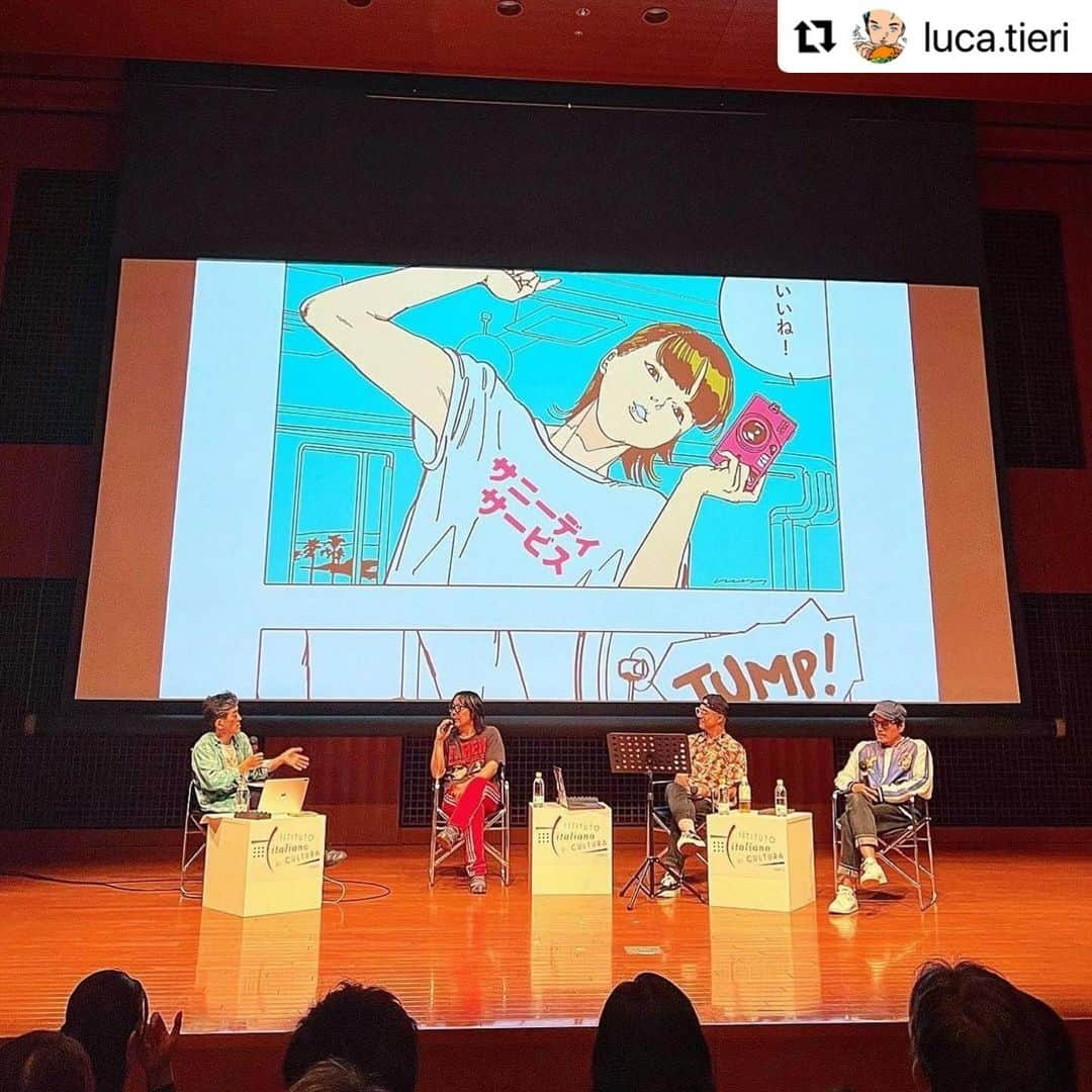 江口寿史さんのインスタグラム写真 - (江口寿史Instagram)「よいイベントになりましたね。ルカとヤスコ。曽我部さん、楠見さん。あと関わってくれたスタッフの皆さんみんなありがとう❗️楽しかったー😄  #Repost @luca.tieri with @use.repost ・・・ Tokyo Arte Pop - Talk with Eguchi Hisashi, Kusumi Kyoshi, Sokabe Keiichi, Luca Tieri 10月5日にイタリア文化会館で行われたイベント、TOKYO ARTE POPのスペシャルトーク＆ライブが無事に終了しました。 映像を使いながらすばらしいトークの進行をしていただいたキュレーター楠見清さん、引き出しが豊富でアドリブもさすがの江口寿史先生、トークにも参加していただいた上に素敵な演奏をしてくださった曽我部恵一さん、とても豪華なメンバーに囲まれて本当に楽しく時間があっという間でした。 また、来ていただいたみなさんにも楽しんでいただけていたらうれしいです。ご来場本当にありがとうございました。 今回日本のみなさんにイタリアのコミックを紹介するという重要なミッションがあったので、どうやって伝えるか、責任があるなあと思いながらも調べたり振り返るうちに新しい発見があったり、自分への影響をまた整理できたように思います。良い機会を与えていただきありがとうございました。 イタリア文化会館の素敵なホールでこのイベントができて本当によかったです。シルヴァーナ・デ マイオ館長を始め、イタリア文化会館のスタッフのみなさんにも深く感謝します。 関わってくださったみなさん、ありがとうございました。  Alcuni scatti del Tokyo Arte Pop talk del 5 ottobre tenutosi nella hall dell’Istituto Italiano di Cultura di Tokyo. Ringrazio il curatore Kusumi Kyoshi che ha tenuto insieme i punti della conversazione. Grazie di cuore ad Eguchi Hisashi che ha condiviso alcuni episodi preziosi sul suo percorso e altri piacevoli aneddoti. Un grazie speciale a Sokabe Keiichi dei Sunny Day Service per aver preso parte al talk e per la splendida esibizione acustica. Ringrazio inoltre la Direttrice Silvana De Maio e tutto lo staff dell’Istituto Italiano di Cultura che ha messo a disposizione la splendida sala auditorium e ha reso possibile l’evento.  photo credit: Anazawa Yuko 1 Watanabe Tetsuya 2,3,5,6,7 Paolo Calvetti 4,9 Tomohisa Wataru 8  #eguchihisashi #hisashieguchi #江口寿史#lucatieri #tokyoartepop #トーキョーアルテポップ #楠見清 #kusumikiyoshi #sunnydayservice #roserecords #曽我部恵一 #コミック #アルバムジャケット#albumcover #アートワーク  #istitutoitalianodiculturatokyo #イタリア文化会館 #illustration#bandesdessinees #イラスト #漫画 #絵 #ポップ #シティーポップ #citypop #일러스트 #エキシビション #exhibition」10月9日 18時23分 - egutihisasi