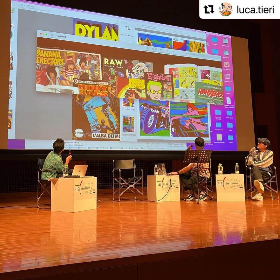 江口寿史さんのインスタグラム写真 - (江口寿史Instagram)「よいイベントになりましたね。ルカとヤスコ。曽我部さん、楠見さん。あと関わってくれたスタッフの皆さんみんなありがとう❗️楽しかったー😄  #Repost @luca.tieri with @use.repost ・・・ Tokyo Arte Pop - Talk with Eguchi Hisashi, Kusumi Kyoshi, Sokabe Keiichi, Luca Tieri 10月5日にイタリア文化会館で行われたイベント、TOKYO ARTE POPのスペシャルトーク＆ライブが無事に終了しました。 映像を使いながらすばらしいトークの進行をしていただいたキュレーター楠見清さん、引き出しが豊富でアドリブもさすがの江口寿史先生、トークにも参加していただいた上に素敵な演奏をしてくださった曽我部恵一さん、とても豪華なメンバーに囲まれて本当に楽しく時間があっという間でした。 また、来ていただいたみなさんにも楽しんでいただけていたらうれしいです。ご来場本当にありがとうございました。 今回日本のみなさんにイタリアのコミックを紹介するという重要なミッションがあったので、どうやって伝えるか、責任があるなあと思いながらも調べたり振り返るうちに新しい発見があったり、自分への影響をまた整理できたように思います。良い機会を与えていただきありがとうございました。 イタリア文化会館の素敵なホールでこのイベントができて本当によかったです。シルヴァーナ・デ マイオ館長を始め、イタリア文化会館のスタッフのみなさんにも深く感謝します。 関わってくださったみなさん、ありがとうございました。  Alcuni scatti del Tokyo Arte Pop talk del 5 ottobre tenutosi nella hall dell’Istituto Italiano di Cultura di Tokyo. Ringrazio il curatore Kusumi Kyoshi che ha tenuto insieme i punti della conversazione. Grazie di cuore ad Eguchi Hisashi che ha condiviso alcuni episodi preziosi sul suo percorso e altri piacevoli aneddoti. Un grazie speciale a Sokabe Keiichi dei Sunny Day Service per aver preso parte al talk e per la splendida esibizione acustica. Ringrazio inoltre la Direttrice Silvana De Maio e tutto lo staff dell’Istituto Italiano di Cultura che ha messo a disposizione la splendida sala auditorium e ha reso possibile l’evento.  photo credit: Anazawa Yuko 1 Watanabe Tetsuya 2,3,5,6,7 Paolo Calvetti 4,9 Tomohisa Wataru 8  #eguchihisashi #hisashieguchi #江口寿史#lucatieri #tokyoartepop #トーキョーアルテポップ #楠見清 #kusumikiyoshi #sunnydayservice #roserecords #曽我部恵一 #コミック #アルバムジャケット#albumcover #アートワーク  #istitutoitalianodiculturatokyo #イタリア文化会館 #illustration#bandesdessinees #イラスト #漫画 #絵 #ポップ #シティーポップ #citypop #일러스트 #エキシビション #exhibition」10月9日 18時23分 - egutihisasi