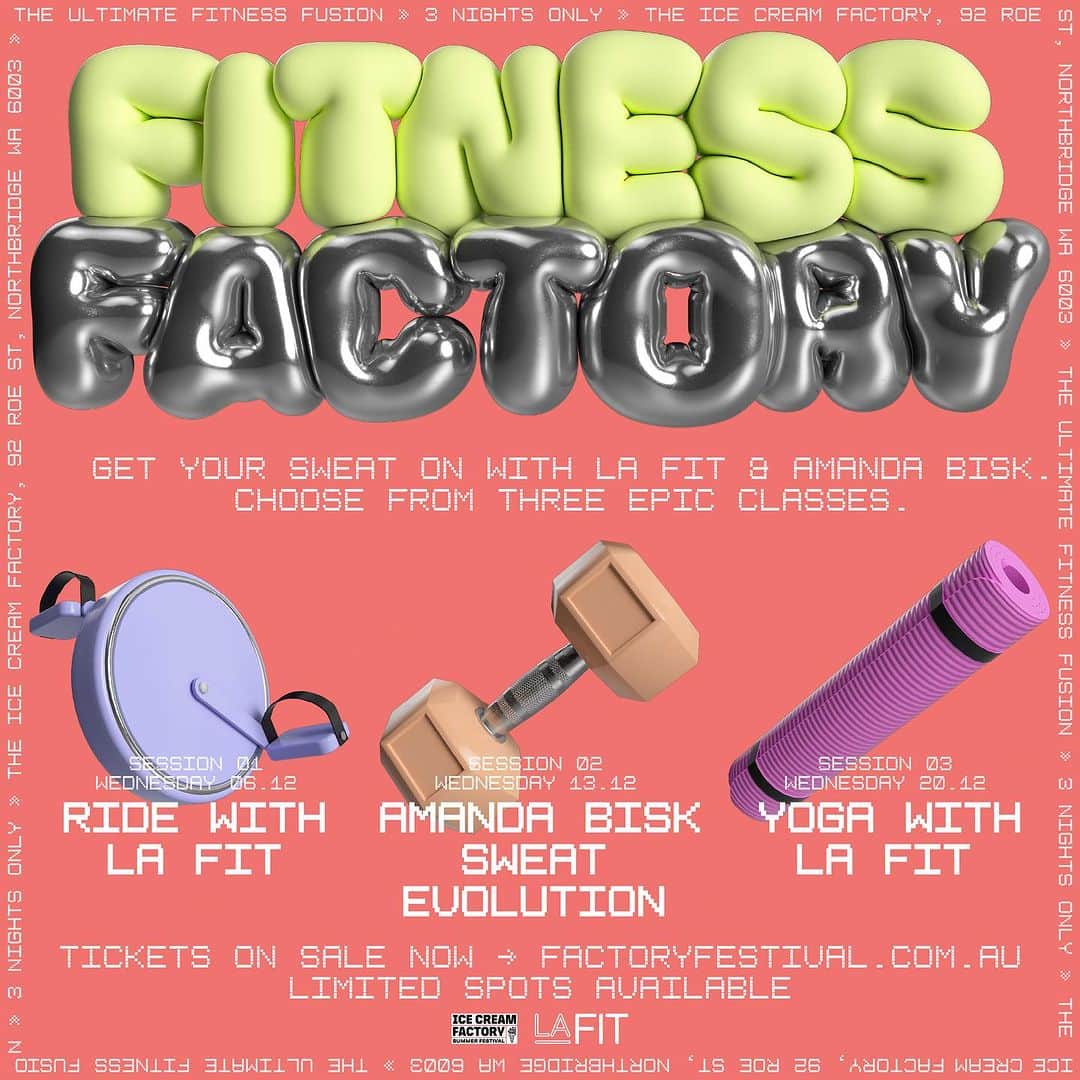Amanda Biskさんのインスタグラム写真 - (Amanda BiskInstagram)「👟Fitness Factory is back at Ice Cream Factory this December.  Expect big tunes, awesome energy and movement for the soul.  Whether you’re looking to Ride It, Sweat It or Stretch It… choose from three types of epic classes to get your pump on 💦  🚴‍♀️Wednesday 6th December // RIDE WITH LA FIT  🤸‍♀️Wednesday 13th December // AMANDA BISK SWEAT EVOLUTION  🧘‍♀️Wednesday 20th December // YOGA WITH LA FIT  Tix are extremely limited and on sale NOW 👉 mtix.me/fitness」10月9日 18時36分 - amandabisk