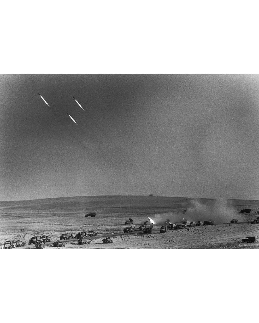 Magnum Photosさんのインスタグラム写真 - (Magnum PhotosInstagram)「Hamas launched a large-scale attack against Israel from the Gaza Strip on Saturday, October 7, a day after the 50th anniversary of the start of the Yom Kippur War, also known as the 1973 Arab-Israeli War.⁠ ⁠ On October 6, 1973, Egypt and Syria launched a surprise attack on Israeli positions in the Sinai Peninsula and Golan Heights. Magnum photographers @michabaram.archive, @leonardfreed, @abbas.photos and Bruno Barbey closely documented the ensuing 19-day armed conflict between Israel and a coalition of Arab states led by Egypt and Syria.⁠ ⁠ Hamas began this weekend’s attack with a barrage of rockets while militants crossed the border into Israel, killing and taking civilians and soldiers hostage. Israel has since formally declared war, responding with heavy airstrikes and cutting off electricity in Gaza. Both sides have suffered hundreds of casualties.⁠ ⁠ PHOTOS (left to right): ⁠ ⁠ (1) Israel Army in Sinai Desert. Israel. 1973.© @leonardfreed / Magnum Photos⁠ ⁠ (2) Egyptian troops crossing the Suez canal during the war with Israel.  Fardan. Egypt. 1973. © @abbas.photos / Magnum Photos⁠ ⁠ (3) The body of a dead Palestinian from the Saika Corps of the Syrian Army Brigade. Israel/Syria. October 13, 1973. © @abbas.photos / Magnum Photos⁠ ⁠ (4) Israeli forces advancing with rocket fire toward the Suez Canal. 1973. © @michabaram.archive / Magnum Photos⁠ ⁠ (5) 34 Israeli soldiers taken prisoner by Syrians are carried away on trucks. Their hands are bound and they are blindfolded to be presented to the international press. October 15, 1973. © Bruno Barbey / Magnum Photos⁠ ⁠ (6) Israeli units making their way to Damascus (Syria) stop with their tanks and guns for traditional prayers. October 16, 1973. © @leonardfreed / Magnum Photos⁠ ⁠ (7) Israeli forces on their way to the "Budapest" stronghold, a code name for the northernmost stronghold on the Bar Lev line. North Sinai. October 1973. © @michabaram.archive / Magnum Photos⁠ ⁠ (8) Israeli Defense Minister Moshe Dayan. Israel/Syria. October 11, 1973. © @abbas.photos / Magnum Photos⁠ ⁠ (9) Silhouettes of Israeli soldiers during fighting in the desert. Sinai October 1973. © @michabaram.archive / Magnum Photos」10月9日 21時00分 - magnumphotos