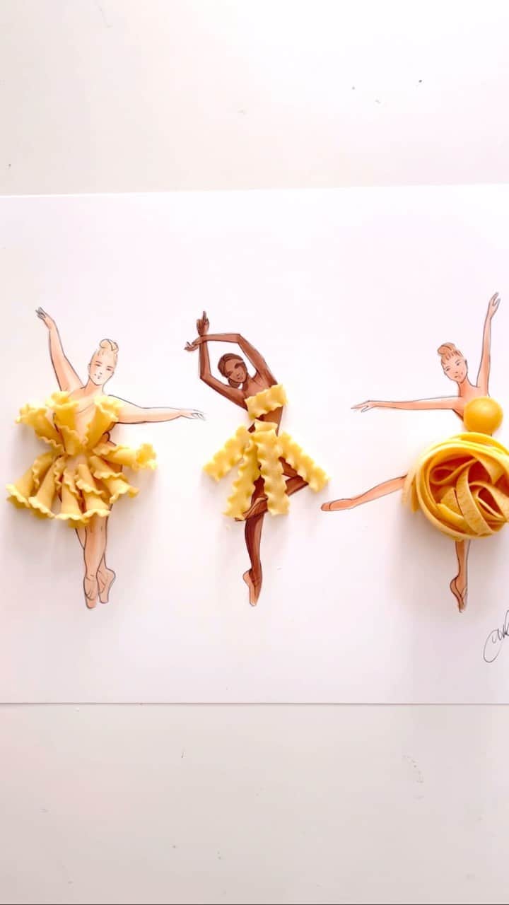 Holly Nicholsのインスタグラム：「Pasta dancers in Rome 🇮🇹💕 #pasta #rome #italy #fashionillustration #asmr #copic #illustration」