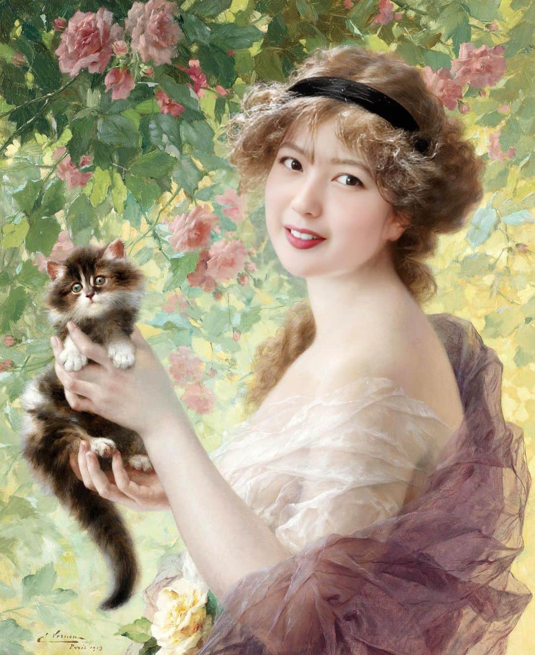 小倉遥のインスタグラム：「猫を持ち上げる女」