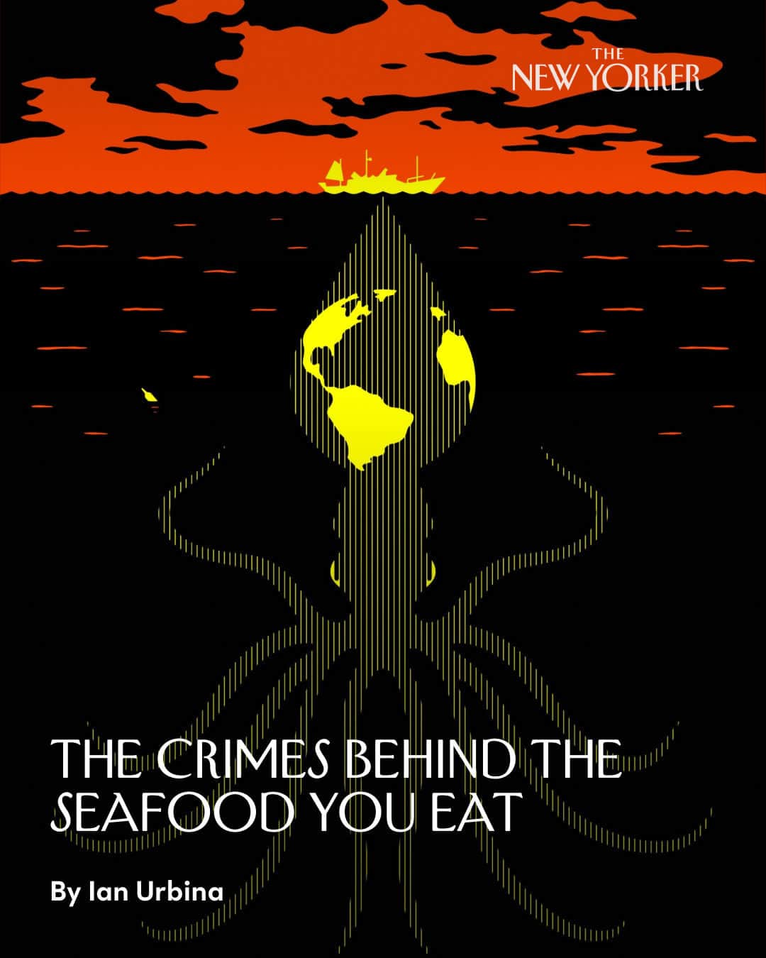 The New Yorkerのインスタグラム：「In the past few decades, partly in an effort to project its influence abroad, China has dramatically expanded its distant-water fishing fleet. The country now oversees what might be the largest maritime operation the world has ever known. But its preëminence on the water has come at a cost. China is largely unresponsive to international laws, and its fleet is the worst perpetrator of illegal fishing in the world, helping drive species to the brink of extinction. Its ships are rife with labor trafficking, debt bondage, violence, criminal neglect, and death. At the link in our bio, @ian_urbina reports on the grave cost of the seafood you are likely eating. Illustration by @cleonpeterson.」