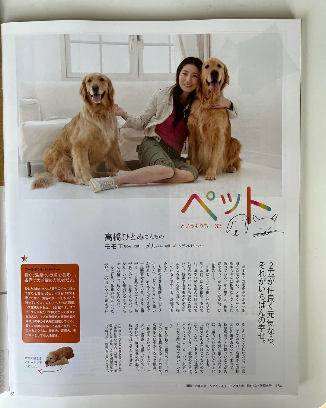 高橋ひとみさんのインスタグラム写真 - (高橋ひとみInstagram)「おはようございます☀ 昔の雑誌の整理をしていたら、13年前の雑誌に掲載されたももえ＆メルとの写真が出てきました😊 メルが4歳、ももえが2歳の時です。」10月10日 10時42分 - hitomi_momoe