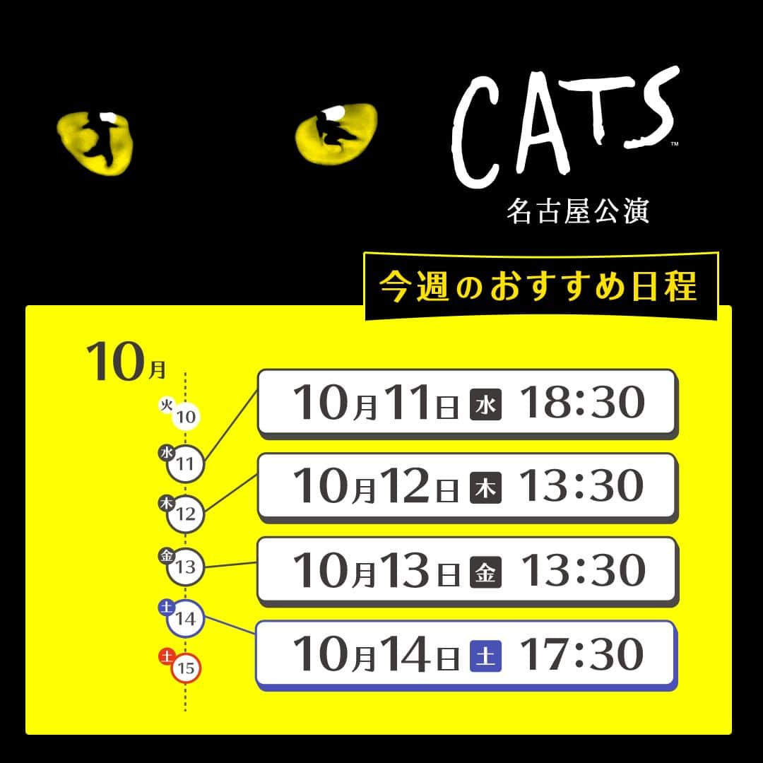 劇団四季さんのインスタグラム写真 - (劇団四季Instagram)「今週の #おすすめ日程 を、画像2枚目以降でチェック✍ ※10/10現在  ❄『#アナと雪の女王』東京 🦁『#ライオンキング』東京 🐈『#キャッツ』名古屋 🐠『#リトルマーメイド』札幌  予定が直前までわからなくても大丈夫。 当日券は開演2時間前までインターネットでご予約可能です📱  ＼劇場イベント・キャンペーン／ 🌟『キャッツ』名古屋公演 日本上演40周年記念！ ・デジタルスタンプラリー ・オフステージトーク ・来場者プレゼント ・特別カーテンコール  🌟『リトルマーメイド』札幌公演 ・デジタルスタンプラリー ・スペシャルオフステージイベント ～ありがとう北海道！海の祭典～ ・千秋楽特別カーテンコール  #アナと雪の女王 #ライオンキング #リトルマーメイド #キャッツ #劇団四季 #空席状況 #ディズニー #JR東日本四季劇場春 #有明四季劇場 #東1丁目劇場施設 #名古屋四季劇場 #shikitheatrecompany #disney」10月10日 10時43分 - gekidanshiki_official