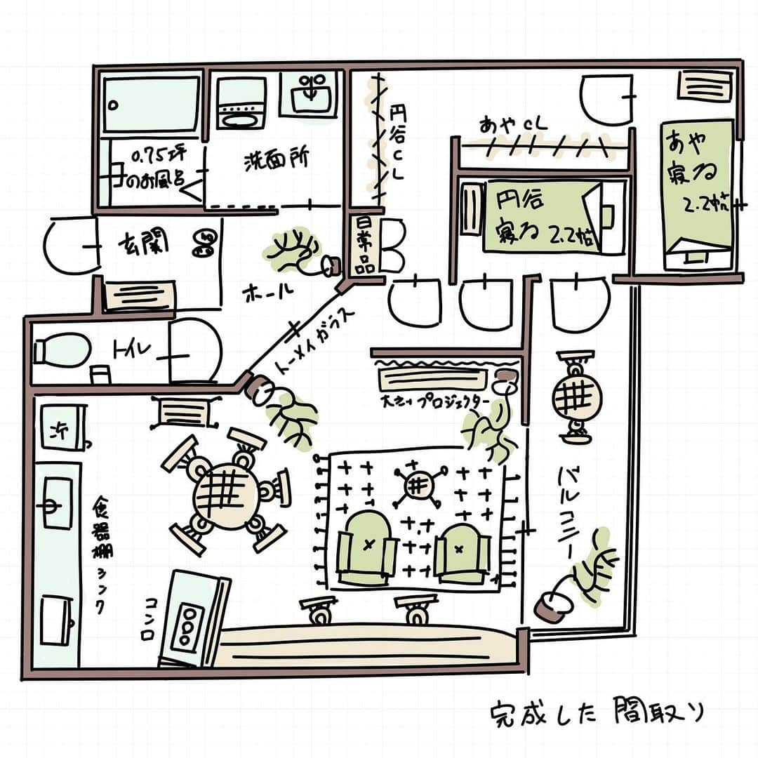 kiyoshi.tabuchiさんのインスタグラム写真 - (kiyoshi.tabuchiInstagram)「・ 長野県佐久市のマンション 最終話：自然の流れ  ある朝 円谷とあやはオーナー室に呼ばれていた  理由はわからない  円谷は、ちょうどリフォーム後の間取りが できたので、オーナーに確認を取りたいと 思っていたので、オーナーに渡そうと考えていた  間取りは昨日の夜 あやと2人で考えた  小さいけどそれぞれ窓がある個室ができて 仲間をよんでパーティーもできる  仕事や勉強もできるカウンターもつけて 大きなプロジェクターで映画も見ることができる  ソファーは２人掛けにするか悩んだが 円谷がなんとなく1人掛けのソファーを絵にした  オーナー室に2人で向かう時に 円谷はあやに聞いた 「オーナーはなんの用でしょうか？」  「今後の私たちのことでしょう」 とあやが答え  円谷は 「えっ」 「今後って」 「えっ」  「えっって 　父の考えは 　私たちが付き合うように 　仕向けたわけで」 とあやが答えると  「えっ 　そんなことは 　あるのでしょうか？ 　あるのか？ 　えっ」  と円谷が答えると、 その後2人は会話が続かず オーナー室へついた  オーナーからの話は 次のホテルの人員配置についてだった  大事な話で3人で丸3時間会議した  円谷は佐久平ホテルの家族ではないので 経営の話に入るのは初めてだったが 昨年支配人として任せてもらったことと 20年佐久平ホテルに勤めているから 新しいホテルへの熱意は強かった  人員配置がほぼ決まったところで オーナーが「じゃそういうことで」って 言うと  円谷が慌ててリフォーム間取りを オーナーに見せた  「なんだまだ進めてないのか 　とっと進めろ」 とオーナーに言われ  ぐうの音も出ず 2人はオーナー室を出た・・  円谷とあやの意思とは関係なく 2人は一緒に暮らすことが決定した  2人のためのリフォームだ 2人が住むためのリフォームだ 付き合っていない2人の家の リフォームだ  それも強制的に・・  でも、2人はそれぞれ思った  強制的ではなく 自然の流れなのではないのかと・・  自然の流れは悪くない 自然の流れは気持ちいい  自然にお互いを意識している今 楽しみしかない  おわり  【タブチ考察】 今回の短編間取り小説はいかがでしたでしょうか？タブチは住宅業界に26年いるのですが、パパママ子供子供の家、もしくはママとお子様の家しか建ててないんですよね。もっと家づくりは自由でいいと思うのです。こんな2人のお家づくりがしてみたい。だって、この円谷とあやとの打合せができたら、ものすごく幸せじゃないですか？付き合っていない男女の家。でいてたぶん結婚するであろう2人の家のリフォームは・・・ときめく（笑）。家づくりは完璧でないといけない。でも完璧を求めるとなんか崩れやすい。もちろん性能は崩れてはダメだけど、人間は歳をとっていろんな経験をするものだから、なんかちょっとダメでもいいかも。完璧よりなんか好きを追求したいって円谷とあやの家を考えていて思いました。間取りを見てください。円谷とあやが仲良くそれぞれのソファーで映画を見たり、あやが1人先に寝て、円谷が経営の勉強をカウンターでしているのが妄想できます。そして同僚と宴をする。もしかしたらあやのお腹は大きくなっているかもしれない。楽しみです・・・・・って妄想が止みません（笑）（笑）。次回の短編間取り小説は沖縄を舞台に物語が始まります。みなさまのコメントお待ちしております。  株式会社house stageでは、貴方様らしさを追求した家づくりを行なっております。名古屋・京都・大阪で新築・リフォームご検討の方は是非ご用命くださいませ。全国でも設計提案も行なっております。 @house_stage.official #新築 #リノベーション #間取り#短編間取り小説＃間取りAI子   【フィクションです】 この小説はフィクションでありますので、打ち合わせに設計士がいません。また耐震検査をしているわけではありません。今回のリフォームの間取りRCで基本スケルトンにした大改造といいう設定でございます。リフォームする際は、必ず設計士様にご相談してください。もちろん名古屋・京都・大阪の方はタブチまでご連絡くださいませ。  【間取りのポイント】 #狭小住宅　#マンションリノベ」10月10日 8時11分 - kiyoshi.tabuchi