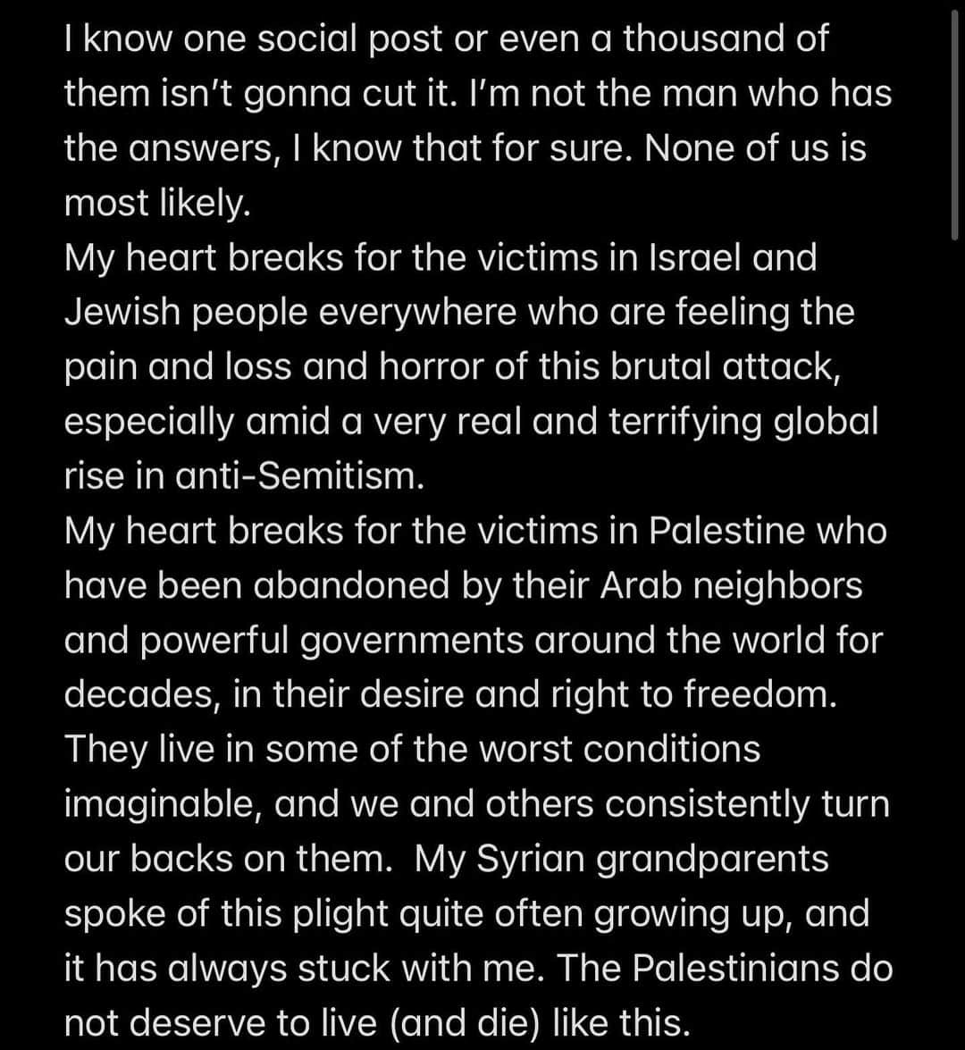 ブライアン・サフィのインスタグラム：「I’ve disabled the comments due to name-calling and offensive language. Show compassion where it matters - the lives of innocent people taken, the ones at stake, and the loss of a sense of safety for those we know and love.」