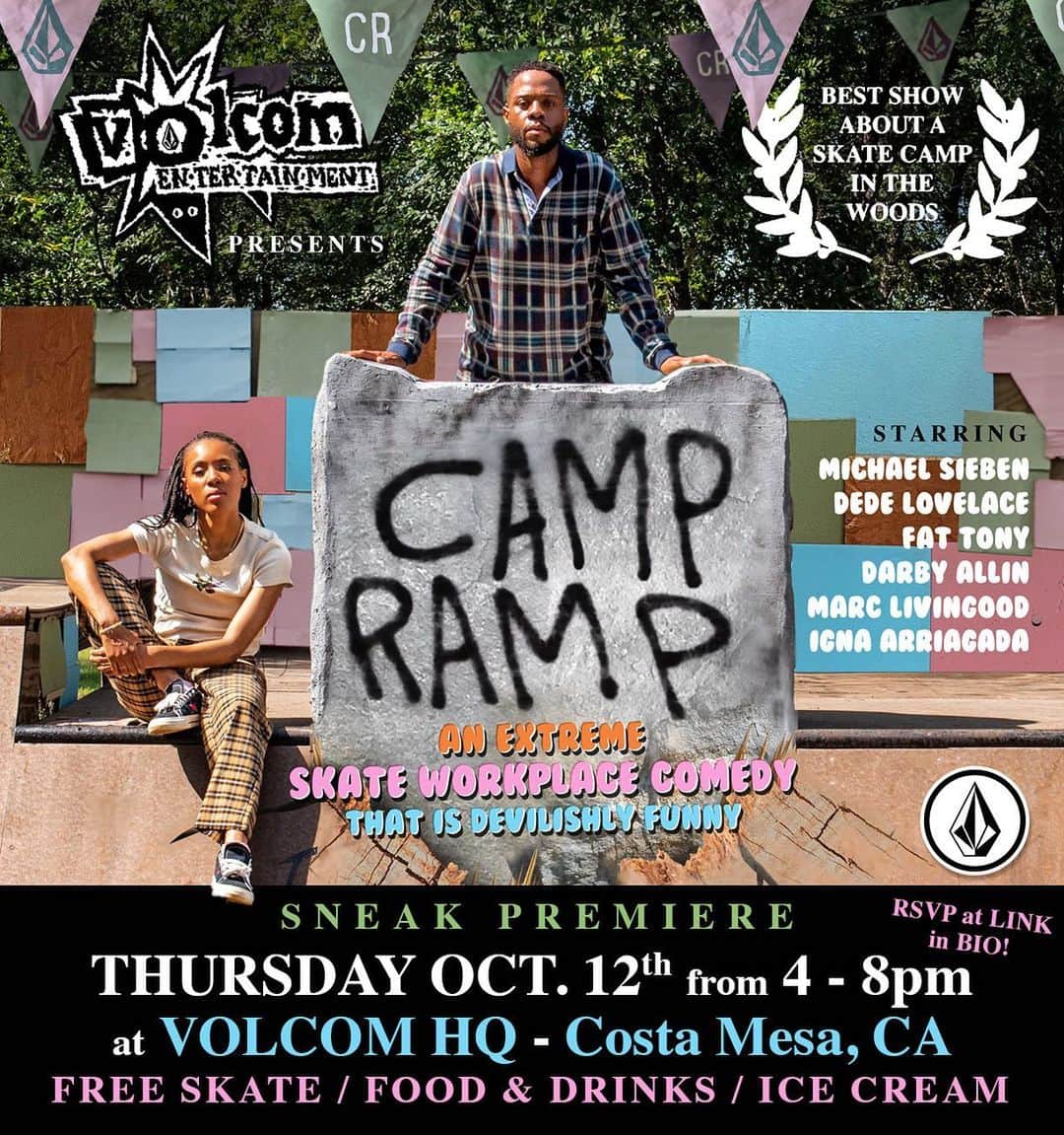 Volcom Women'sのインスタグラム：「CAMP RAMP⛺️ Sneak Premiere THIS THURSDAY at @volcom HQ with @dedelovelace + @fattonyrap ! Come use the photobooth, skate, get some product chain stitched, and some drinks/food before we watch Camp Ramp 🤘 All ages! We are coming to Austin this Friday the 13th and New York on the 19th! Check out our highlight for the RSVP! #campramp」