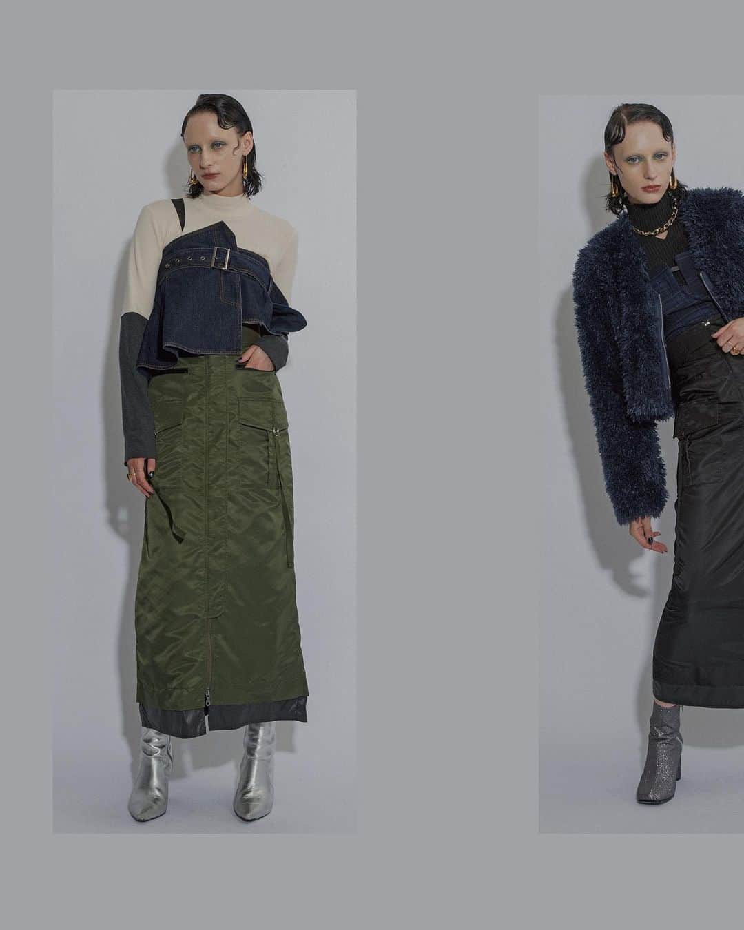 AULA AILAのインスタグラム：「【2023 WINTER COLLECTION】  BRUSHED LINING MELLOW RIB INNER COLOR IVORY SIZE 0 ¥14,300  2WAY PEPLUM BELT COLOR INDIGO SIZE 0 ¥15,400  FAKE SHEEP FUR CARDIGAN COLOR NAVY SIZE 0 ¥23,100  MA-1 SKIRT COLOR BLACK SIZE 0/1 ¥19.800  ✔️AULA AILA OFFICIAL WEB STOREにて発売中」