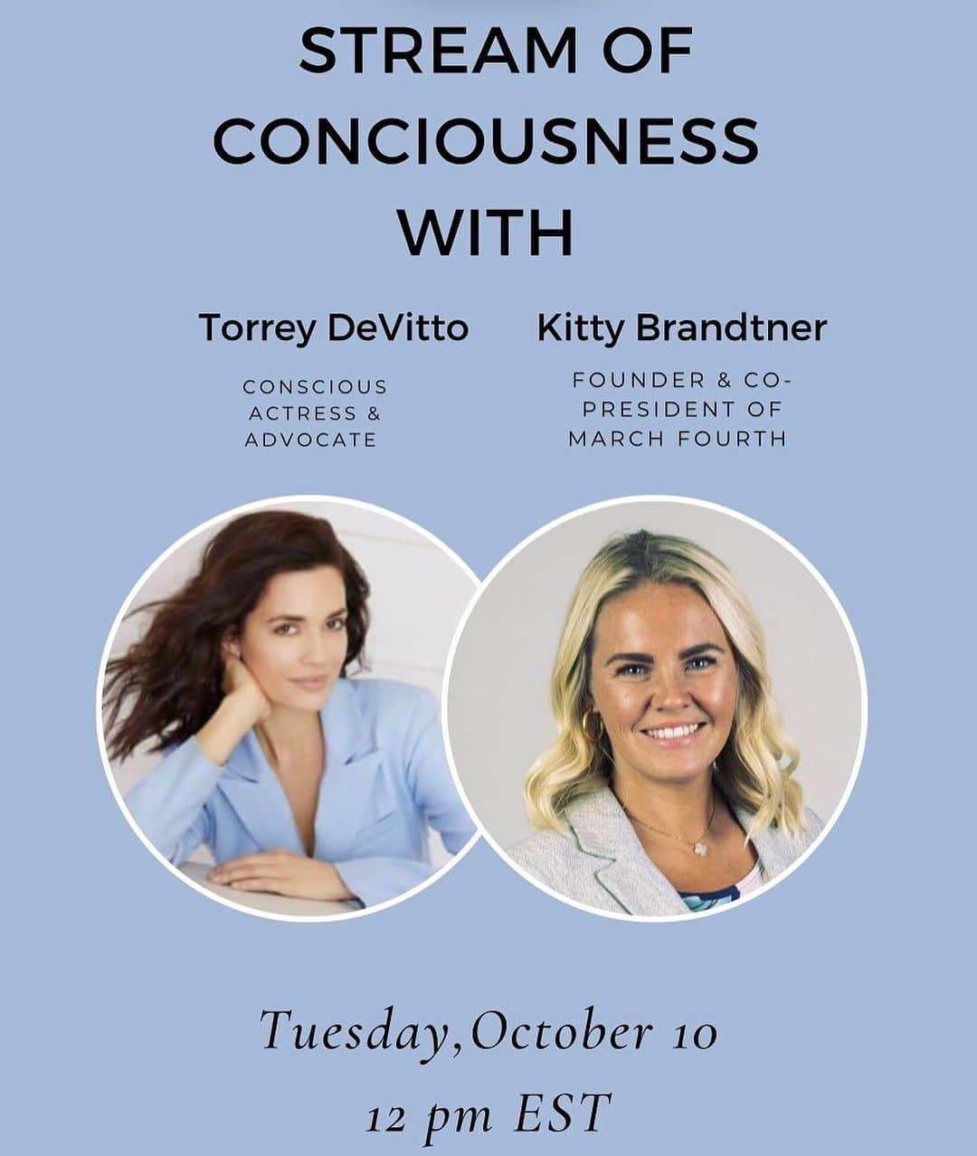 トーレイ・デヴィートのインスタグラム：「Join me live tomorrow at 12 pm eastern in conversation with Kitty Brandtner.   Kitty is the accidental founder and co-president of @march_fourth_ , a nonprofit, nonpartisan advocacy group on a mission to reinstate the federal assault weapons ban.  Following the mass shooting tragedies in Buffalo, Uvalde, and Highland Park, Kitty unintentionally created a movement focused exclusively on the assault weapons ban. Nine days after the 4th of July shooting in 2022, she mobilized 500+ supporters for a rally and meetings on Capitol Hill. Two weeks later, the House passed the Assault Weapons Ban bill for the first time in nearly 30 years.   Kitty has recognized that participation is required from all of us – and that Americans are more united on this issue than they think. Being new to activism has allowed her to believe anything is possible – including creating a new bill to solve our nation’s mass shooting crisis.  I can’t wait to to pick her brain and hear all she has to say on this extremely important issue.  Hope to see you all there !」