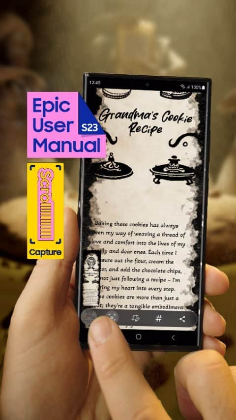 Samsung Mobileのインスタグラム：「Just found Grandma's legendary long-lost secret recipe. Quick, scroll and capture it! #GalaxyS23 Ultra #SharetheEpic  Learn more: samsung.com」