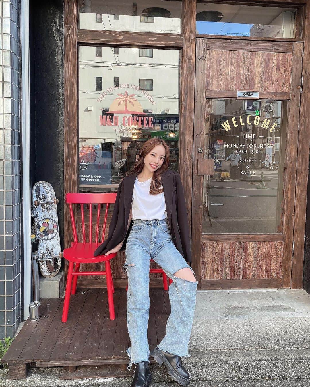 suzuhaのインスタグラム：「すきなｶﾌｪ増えた♥︎ #ootd」
