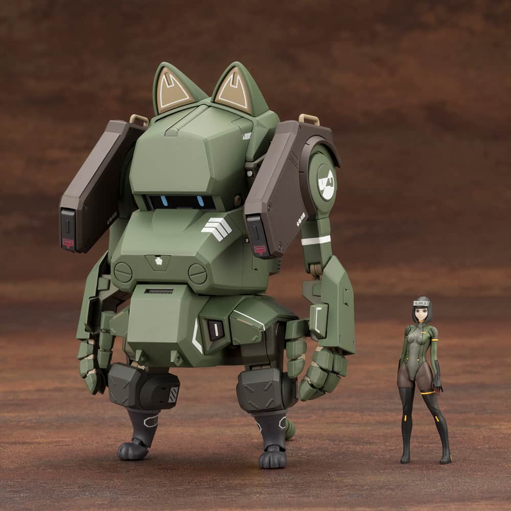 のインスタグラム：「A 110mm model with high-spec articulated features!  Following the great response to Nacchin, Kotobukiya presents an EX Ver. with a slew of new parts!  "JGSDF Type 07-Ⅲ Tank Nacchin" is an original character created by the robot designer Moi, who is active on social media. This model kit comes in an upgraded version with newly designed equipment such as cat ears and a cockpit seat!  Model Specifications: ・New equipment parts were sculpted using CAD data created by Nacchin's original designer Moi. ・This model is a high-spec, full-action model kit with 66 points of articulation. ・This kit includes a cat ear search unit that can be attached to the head. The cockpit can be opened without removing the unit. ・This kit includes shoulder light shields as a replacement for the regular shoulder shields. The base of the shields can rotate up and down and the hatch of the needle gun can open. ・The cockpit seat sits inside Nacchin. The design allows it to be placed inside Nacchin after assembly as well. ・This kit includes a sitting Natsuki Kukuri pilot figure for use in the cockpit. It also comes with two head parts: with goggles and without goggles. ・This kit includes a standing Natsuki Kukuri figure exclusive to this kit. *The included figures are unpainted. ・This model comes with WEAPON UNIT03 GRENADE LAUNCHER & DAGGER (otherwise unavailable) in a Nacchin series exclusive color scheme. It can be equipped by using Nacchin's weapon-holding hand. ・The original designer of Nacchin, Moi, reviewed the color scheme and updated the two green colors of the main body. Place this Nacchin alongside previous versions to enjoy the difference. ・The runners for the kit are made in seven different colors, making it easy to assemble the model in its original color scheme with no painting required. ・This model is equipped with 18 connection points for 3mm joints. This allows Nacchin to be freely customized with parts from other series such as M.S.G. ・The "Eye Panel Part (Looking Forward)" is pre-painted with blue eyes on a black background.  ©moi72  Available February 2024.」