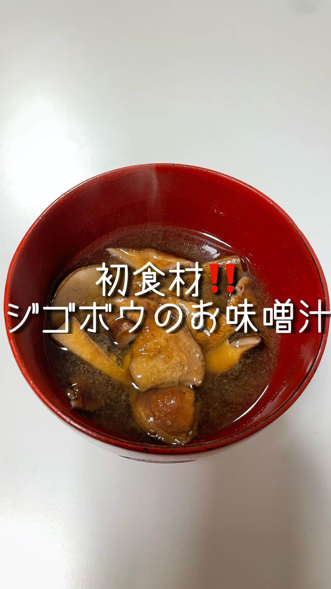 田中えみのインスタグラム：「初食材‼️ジゴボウのお味噌汁  長野の友人のご実家から「ジゴボウ」というきのこを頂きました😌初めての食材だったので調べて調理してみました。  きのこには、不溶性、水溶性食物繊維がたっぷりなので腸活には不可欠！お味噌も発酵食品。腸活にぴったりの一品です！ 美味しく腸活🥰」