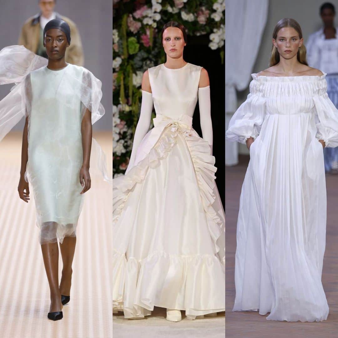 25ansウエディングのインスタグラム：「2024年春夏コレクションより、花嫁目線で選んだ珠玉のホワイトドレスをお届け✨  2023年9月、NYを皮切りにロンドン、ミラノ、パリの世界4都市で行われた2024年春夏ファッションウィーク。人気デザイナーたちが発表した最新コレクションを、花嫁目線でチェック！ ウエディングやパーティシーンでまといたい、理想の一着をぜひ見つけてください。  写真左より #プラダ 、#リチャードクイン 、#アルベルタフェレッティ   もっと見たい方は #25ansウエディングデジタル をチェック！ 👉「【2024春夏コレクション】花嫁目線で選ぶ♡ ランウェイのBESTドレス［ホワイト編］」  Photo : Getty Images  #25ansウエディング #25answedding #25ans #ウエディング #ブライダル #ドレス #ウエディングドレス #prada #richardquinn #albertaferretti #ss24 #fashionweek #花嫁 #プレ花嫁 #結婚 #結婚式 #挙式」