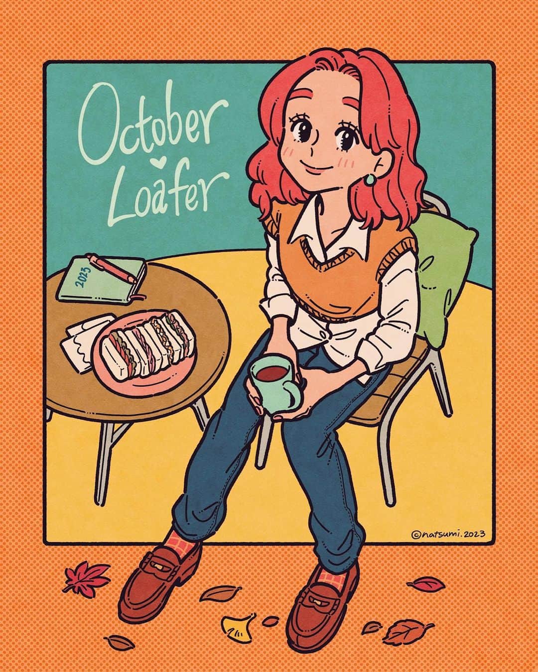 ヨシダナツミのインスタグラム：「. 『オクトーバー🍁ローファー』  大好きなローファーを履ける季節！  . 高校生から履いてるペニーローファー、 切り込みにはちゃんと1セント硬貨(ペニー)と、 なぜかタイの25サタン(サルン)を挟んでいます。  .  #illustration #illustrator #art #drawing #絵 #イラスト」
