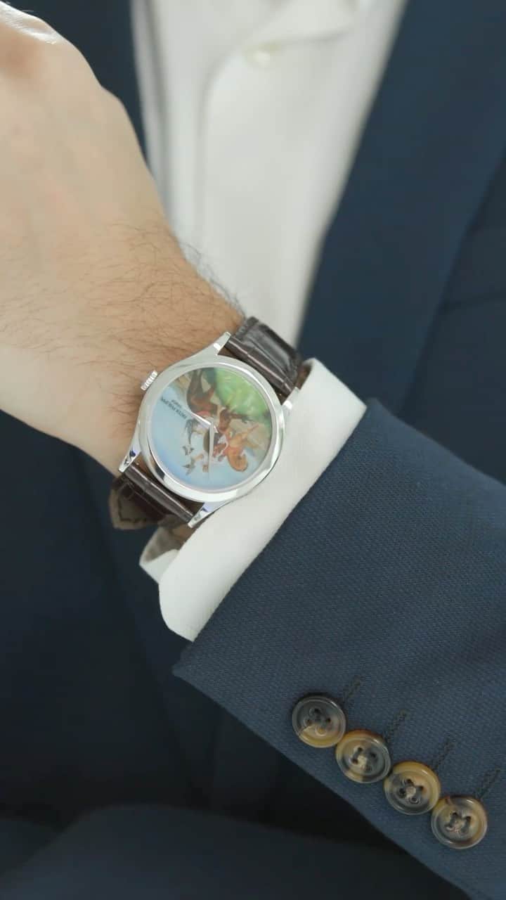 クリスティーズのインスタグラム：「One of only 20 made: This unique wristwatch showcases a miniature painting in enamel.⁣ ⁣ Enamel dials are hardy, but due to the complexity of the production process, they are a rare sight in modern watchmaking.⁣ ⁣ The painting on the dial portrays two Arab horsemen hunting with a falcon. Falconry has been an integral part of Bedouin culture in the Arabian Peninsula for thousands of years and well-trained falcons were essential for the Bedouin’s survival in the harsh climate of the desert.⁣ ⁣ Patek Philippe, ‘Falcon Hunting’. Estimate: US$150,000 – $250,000.⁣ ⁣ 📍 Watches Online: The Dubai Edit. 5-19 October.⁣ ⁣ @christieswatches #christieswatches #christiesmiddleeast」