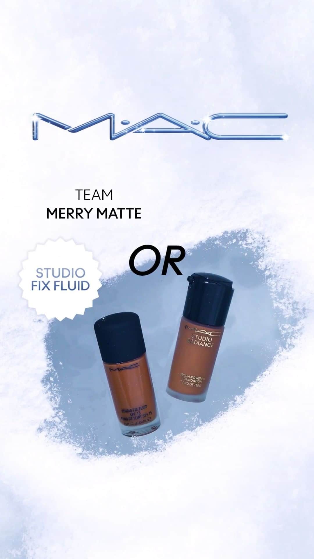 M·A·C Cosmetics UK & Irelandのインスタグラム：「Either way you’ll be looking flawless for the festive season 😍  Whether you love a velvet matte finish or want to turn up the glow we’ve got you covered!  Team Merry Matte:  ❄️ Studio Fix Fluid Team Holiday Glow: ✨ Studio Radiance Serum-Powered™ Foundation   Claim your free 10-day sample of foundation in-store today!  #MACCosmeticsUK #MACStudioFix #MACStudioRadiance」