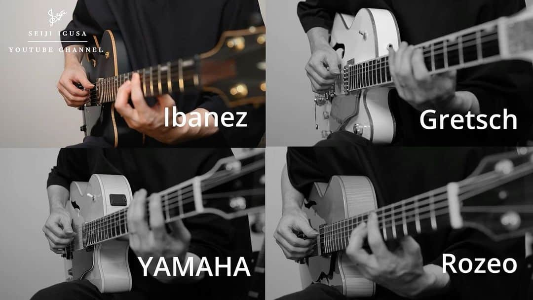 井草聖二のインスタグラム：「My favorite archtop guitars. Which sound do you prefer?  #ibanezguitars #gretschguitars #yamahaguitar #rozeoguitar」