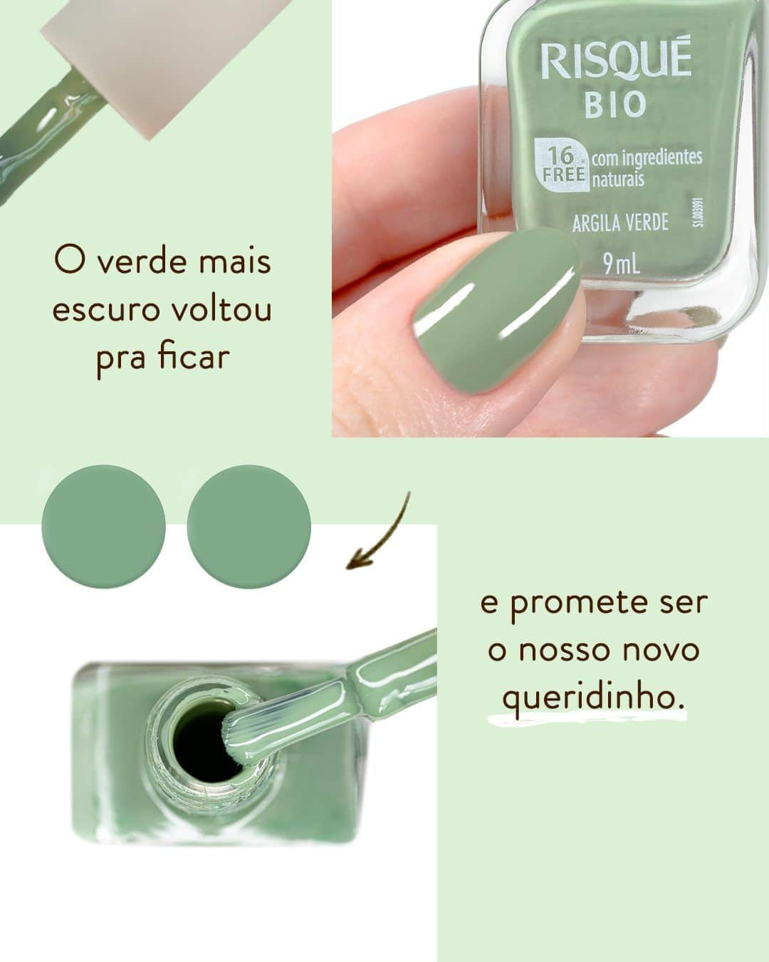 Risqueさんのインスタグラム写真 - (RisqueInstagram)「🚨 Atenção: 🚨 tendência nova no ar! A Olive Green ou aquele esmalte verde mais escuro voltou para ficar e promete não sair das nossas unhas tão cedo. Arraste para o lado e saiba mais!  E, ainda, não deixe de garantir o seu vidrinho Argila Verde para entrar na tendência.   #RisquéBio #EsmaltesRisqué #RisquéOficial #EsmaltesVeganos」10月11日 6時00分 - risqueoficial