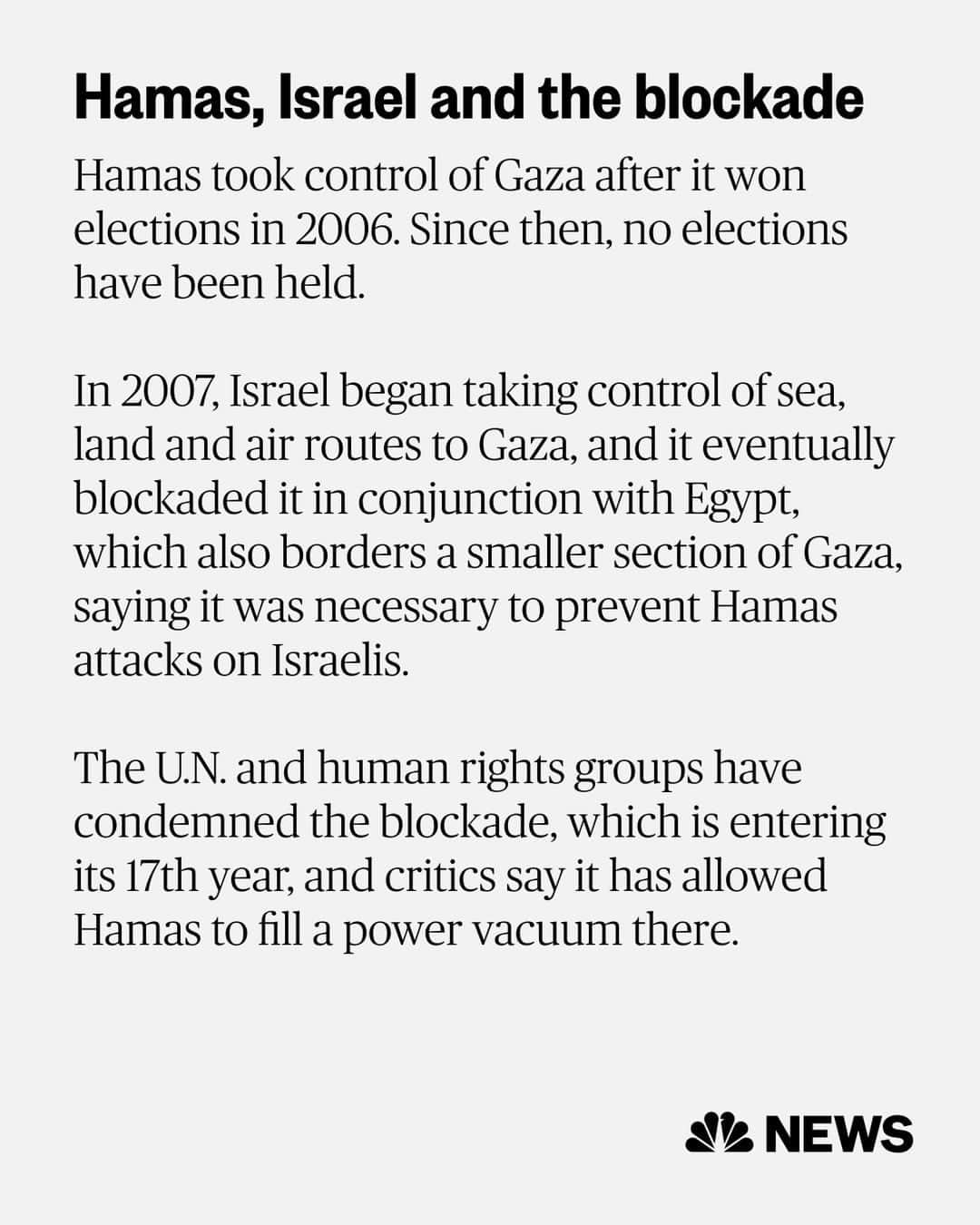 NBC Newsさんのインスタグラム写真 - (NBC NewsInstagram)「Founded in 1987 during an uprising against Israel’s occupation of Gaza and the West Bank, Hamas was originally a branch of the Muslim Brotherhood, an Islamist political and social movement originating in Egypt. In recent years, Hamas has distanced itself from the Brotherhood.  Read more at the link in bio.」10月11日 6時10分 - nbcnews