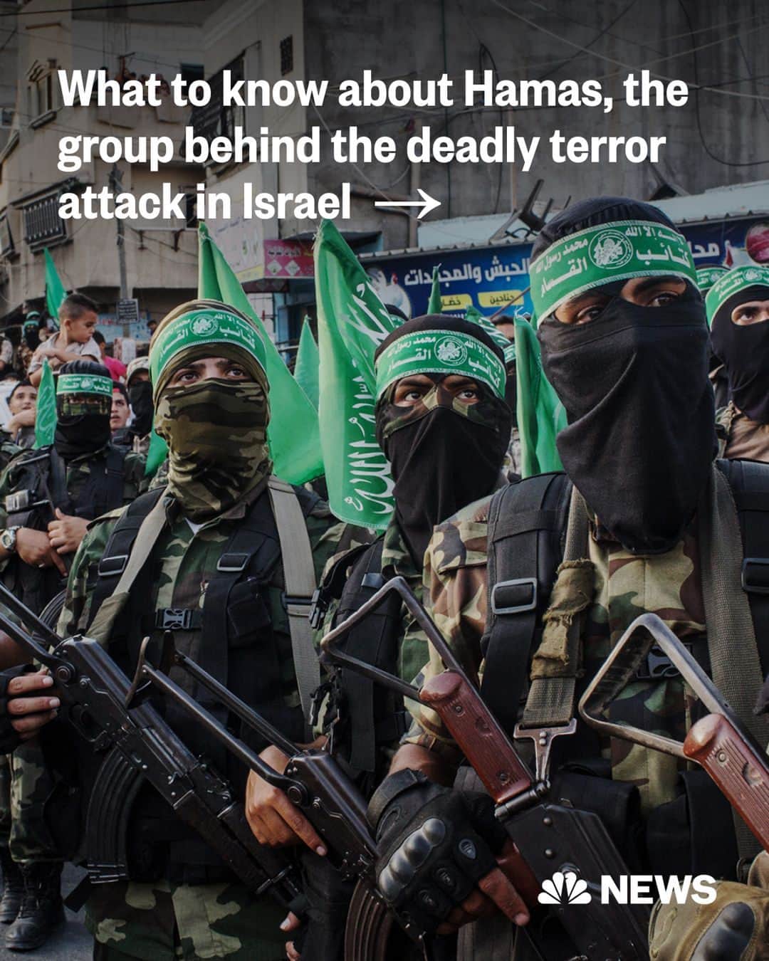 NBC Newsのインスタグラム：「Founded in 1987 during an uprising against Israel’s occupation of Gaza and the West Bank, Hamas was originally a branch of the Muslim Brotherhood, an Islamist political and social movement originating in Egypt. In recent years, Hamas has distanced itself from the Brotherhood.  Read more at the link in bio.」