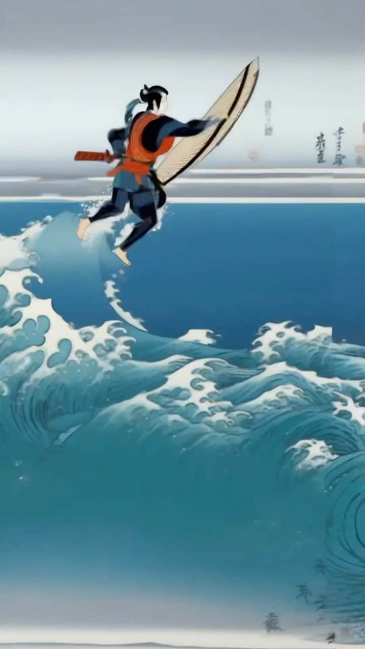 イタロ・フェレイラのインスタグラム：「What’s next samurai? 🥷  Edit: @mazepah  • • •  #experimental #aftereffects #artificialintelligence #digitalart #animation #ukiyo #hellocivitai #thisorthat #weekendvibes #artistsoninstagram #artoftheday #instaart #weekendfun #surf #surfing #surfinglife」