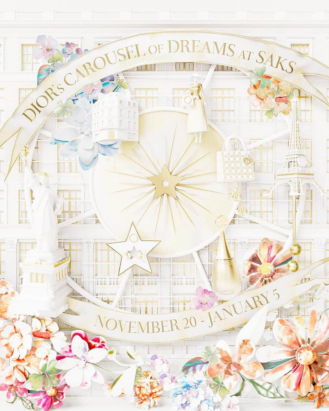 Saks Fifth Avenueのインスタグラム：「It’s a one-of-a-kind holiday season this year— @saks and @dior are celebrating together with Dior’s Carousel of Dreams at Saks. Launching Monday, November 20, an exclusive pop-up at saks.com will include the women's Cruise 2024 collection and men's Spring 2024 collection, baby, maison and La Collection Privée Christian Dior. The collaboration will also transform the Saks NYC Flagship with an iconic light show and holiday window display presented by @mastercard. #CarouselofDreams #Saks」