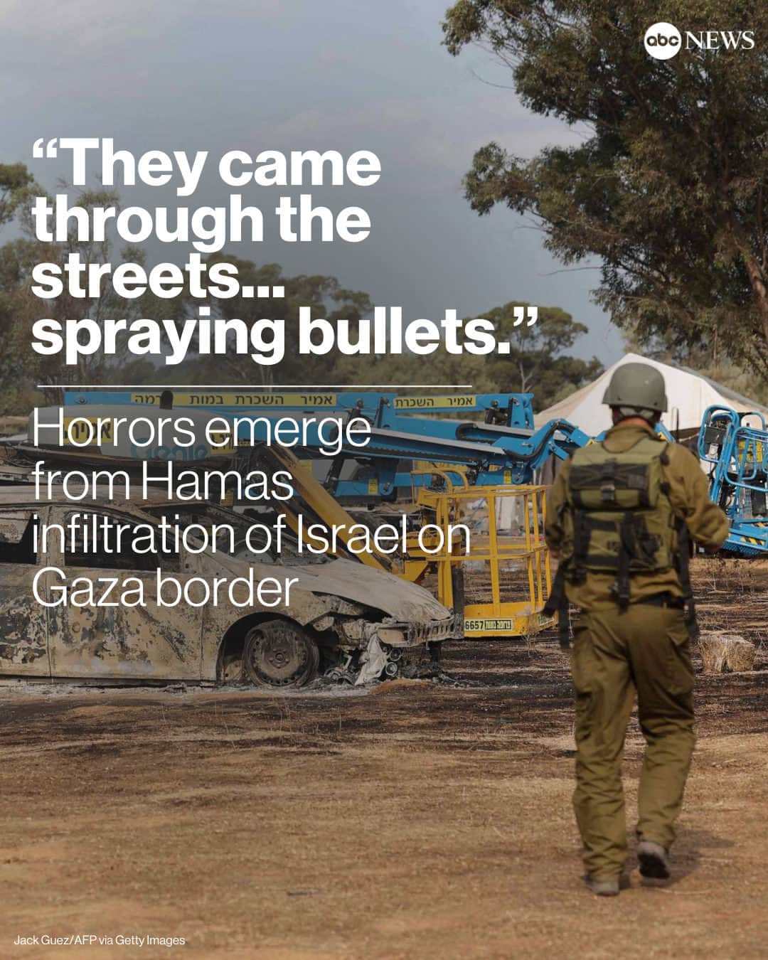 ABC Newsのインスタグラム：「Indiscriminate killing. Kidnappings. Homes raided and a music festival under attack: Horrors emerge from Hamas infiltration of Israel on Gaza border. MORE AT LINK IN BIO. #israel #attack #hamas #news」