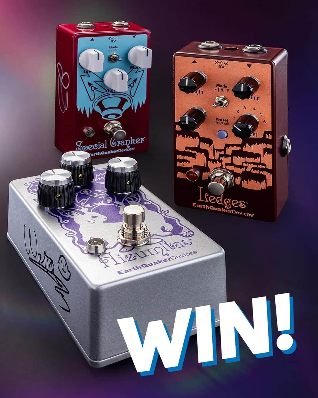 BORISのインスタグラム：「Enter for your chance to win an @earthquakerdev Pedal Prize Pack featuring three pedals — and each pedal has a priceless special twist 🔥 👊 Hit the link in @sweetwatersound’s bio to find out how to enter! — The winner will be picked on or after October 31, 2023. Good luck!  @Uniform_nyc @borisdronevil #giveaway #boris #earthquakerdevices #win #sweetwater」