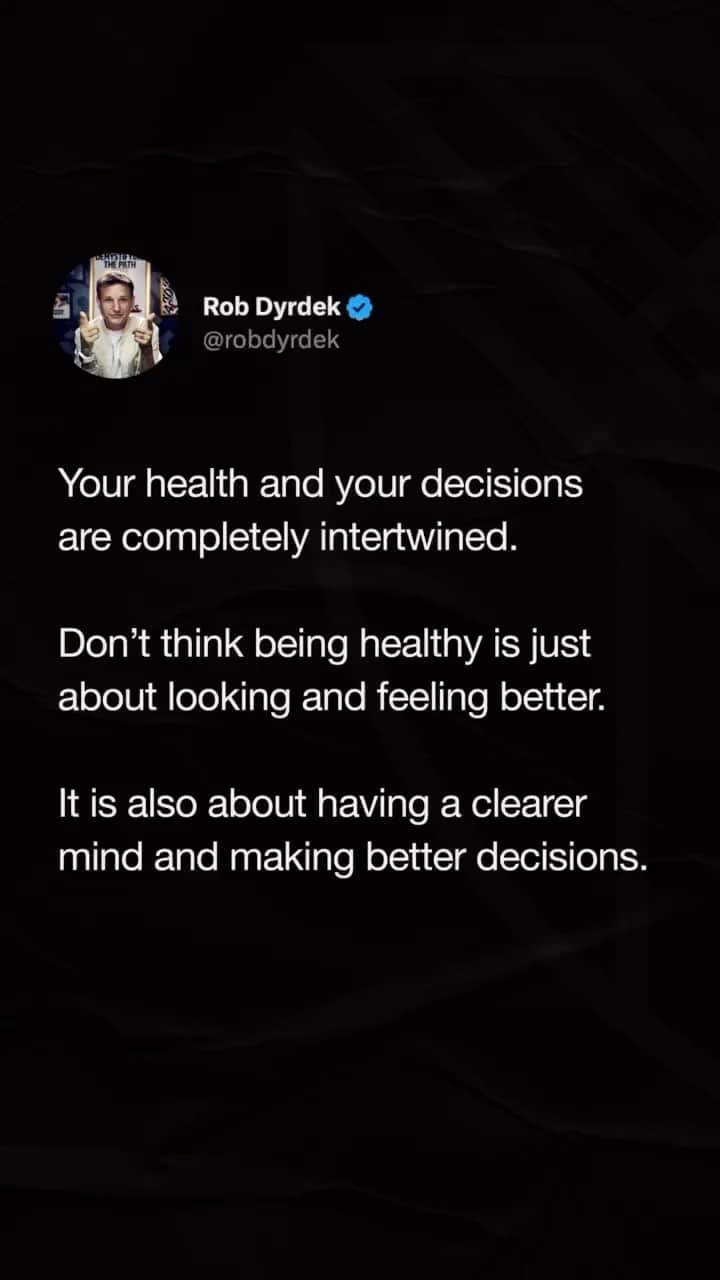 ロブ・ディアデックのインスタグラム：「The healthier you are, the sharper you are. The sharper you are, the better decisions you make.」