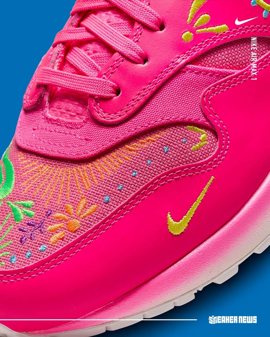 Sneaker Newsさんのインスタグラム写真 - (Sneaker NewsInstagram)「Nike's upcoming Día de Muertos collection expands with this Air Max 1 doused in pink and a bevy of intricate detailing that links back to Aztec traditions. Tap the link in our bio to get a closer look!」10月11日 2時01分 - sneakernews