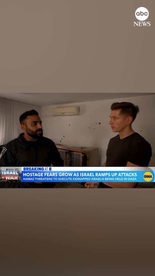 ABC Newsのインスタグラム：「Rachel and David are a couple in their 60s who were held hostage for 20 hours in their own home in Ofakim, a city in war-torn Israel, by Hamas militants following the deadly incursion where at least 900 people have died, and 2,600 others have been injured in Israel, according to Israeli officials.  ABC News' James Longman has their story from Israel.  The full report is at the link in our bio.」