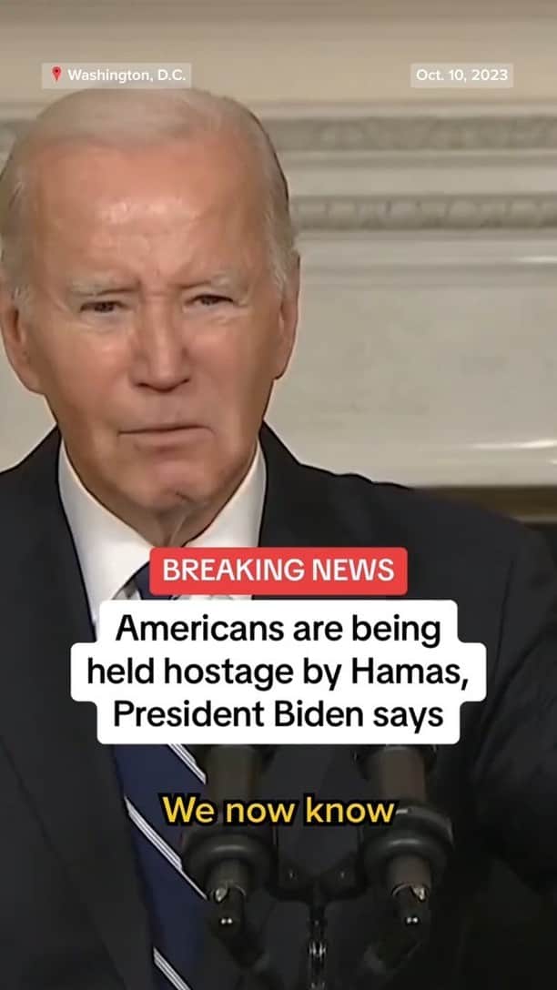 NBC Newsのインスタグラム：「President Biden says American citizens are among those being held hostage by Hamas. He didn't specify how many.  Follow live updates at the link in bio.」