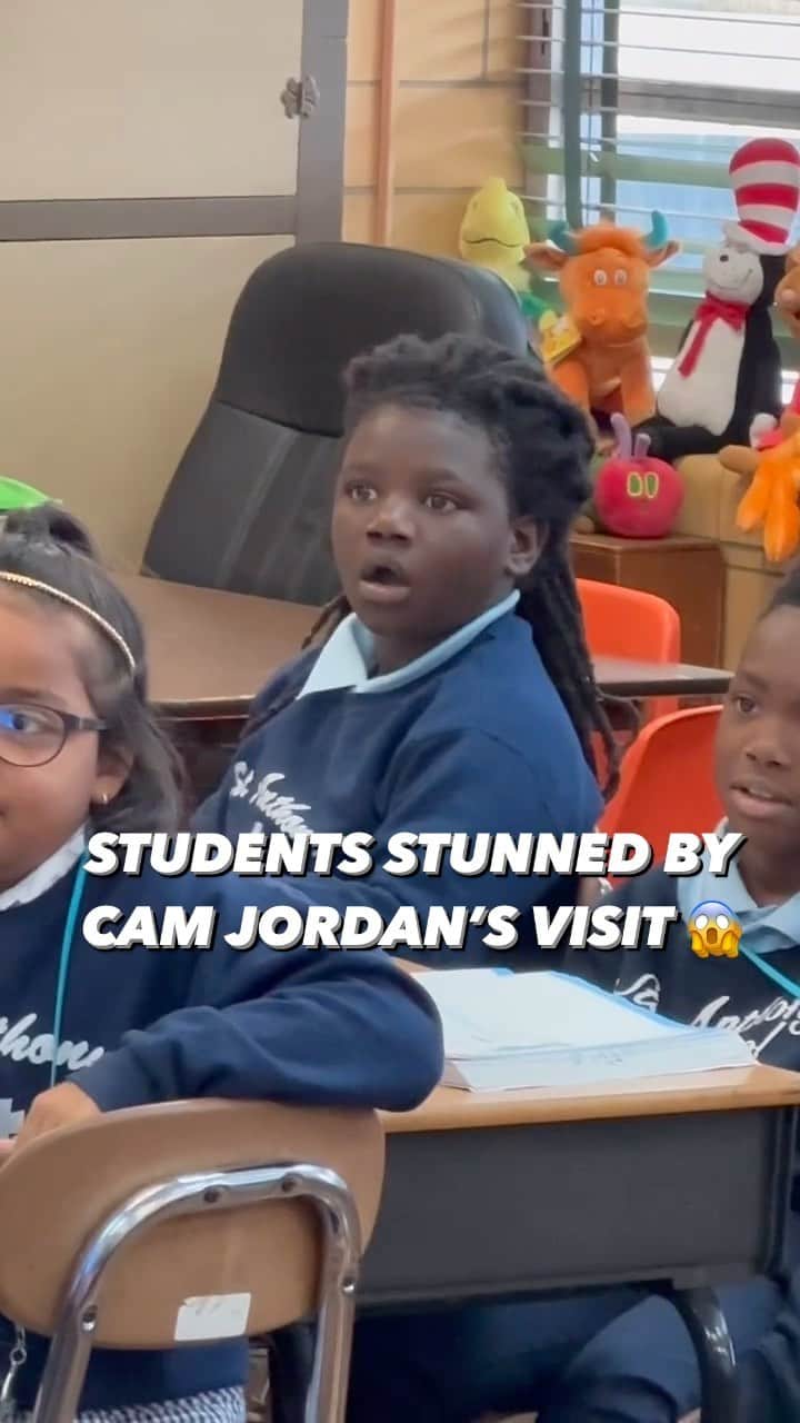 NFLのインスタグラム：「A surprise visit from @CamJordan94 at St. Anthony School in Gretna sparked some priceless reactions from the students 😄」