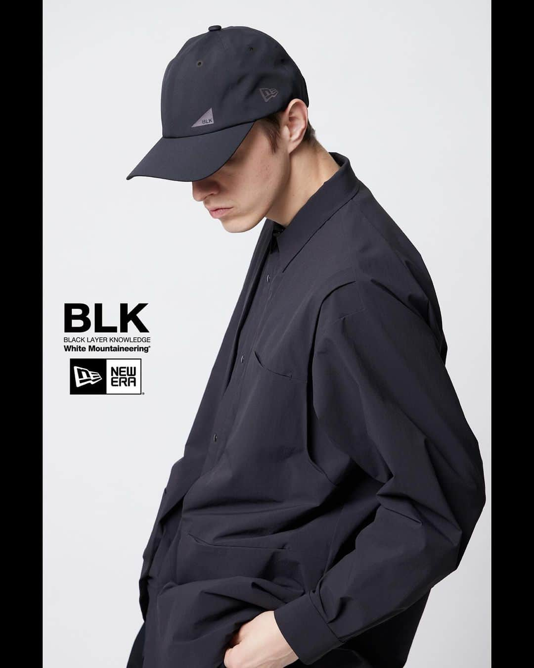 ホワイトマウンテニアリングのインスタグラム：「_ BLK White Mountaineering®︎ 23AW Collection   Collaborated with @newerajapan   BK2373803 BLK X NEW ERA 'NO SEAM 6 PANEL CAP'  #blk_whitemountaineering  #newera」