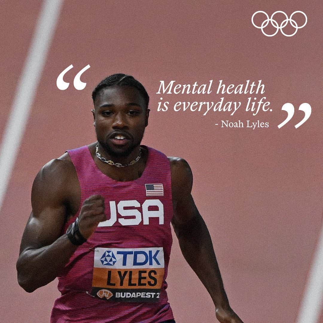 オリンピックのインスタグラム：「"Mental health is a lifestyle." The World 100m Champion savs it best. @nojo18   Check out the link in bio to find out what we are doing to ensure a good mental health Olympic community.  #WorldMentalHealthDay #MentalHealth」