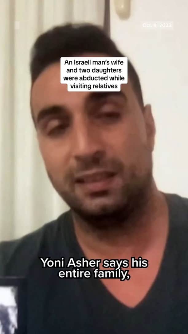 NBC Newsのインスタグラム：「Video shows a man’s wife, two daughters and mother-in-law being abducted in Nir Oz, Israel. His wife’s cell phone tracker later appeared inside Gaza.」