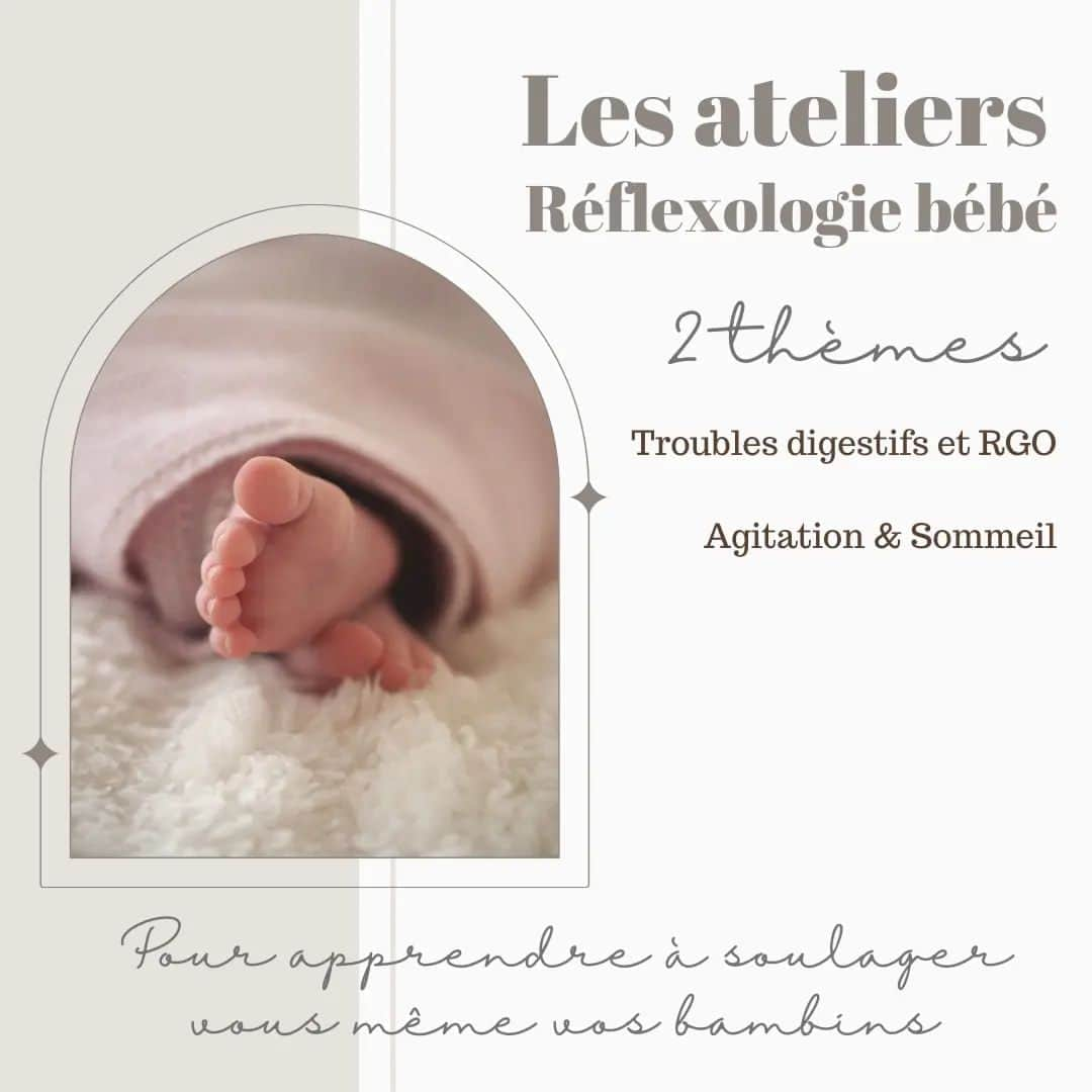 Elea Mariama DIARRAのインスタグラム：「🔆 Apprenez vous même à soulager les troubles de vos bébés en participant à l'une des session "atelier réflexologie bébé".🔆  2 thèmes sont proposés :  🌿 les troubles digestifs  🌿 le sommeil et l'agitation   1h30 pour apprendre les points qui soulageront votre bébé.  👣 Les ateliers auront lieu les dimanches matin de 10h à 11h30 dans le 6e arrondissement de Lyon. 👣  Plus d'informations sur mon site en bio」