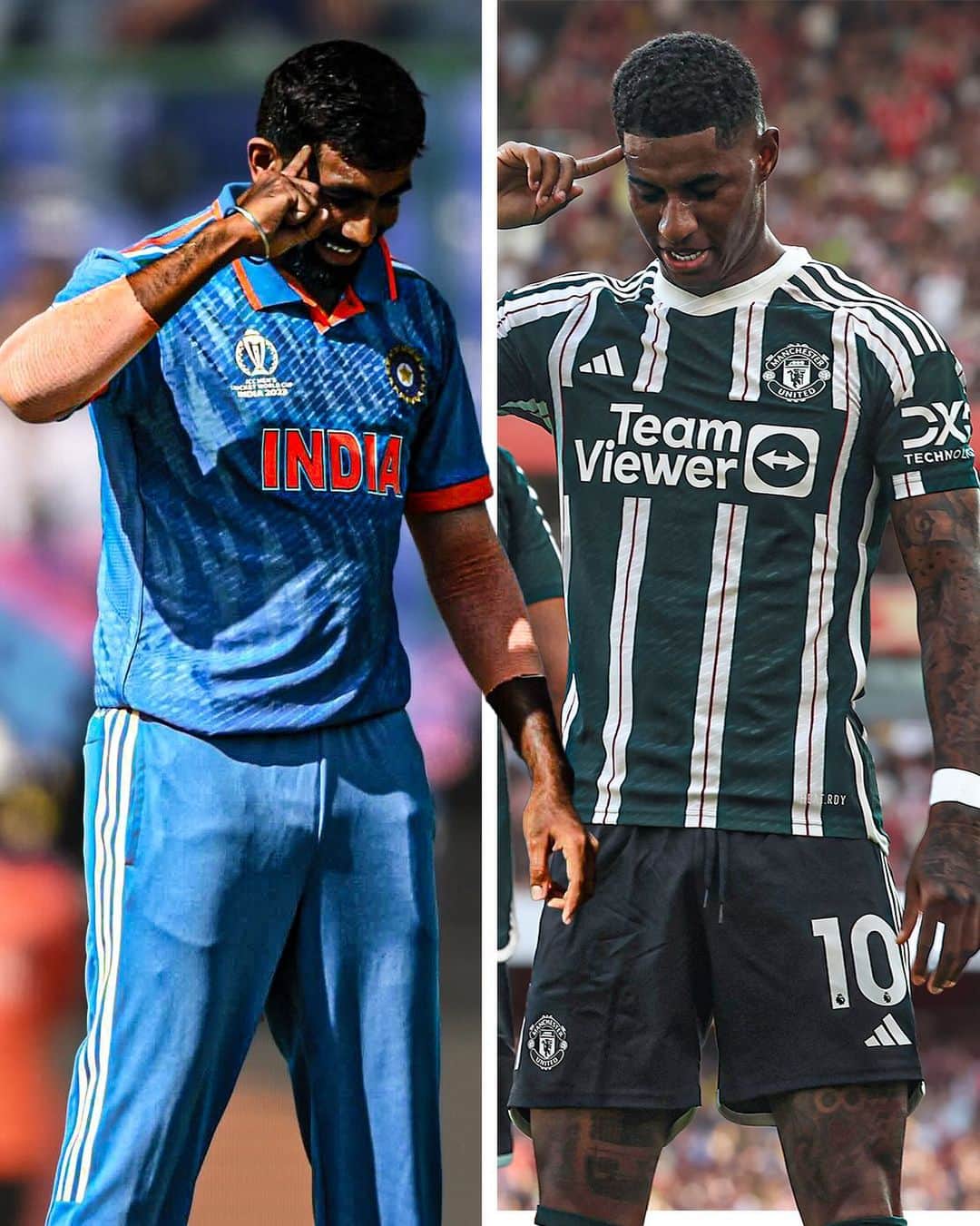 マーカス・ラッシュフォードのインスタグラム：「There’s only one way to celebrate a #CricketWorldCup wicket 👉🤩  #MUFC #ManUtd #Rashford #JaspritBumrah #BCCI #CWC23」