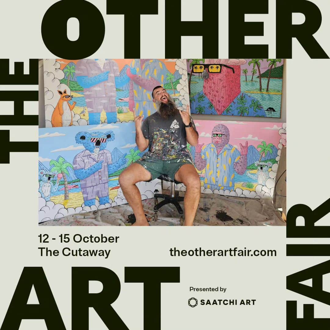 MULGAのインスタグラム：「So this weekend I'll be exhibiting and selling a whole bunch of original artworks and painting a mural live at the @theotherartfair.⁣ ⁣ Let me know if you're keen to come check out my originals, I may have some free tickets for potential collectors 😉🎟️⁣ ⁣ #mulgatheartist #theotherartfair」
