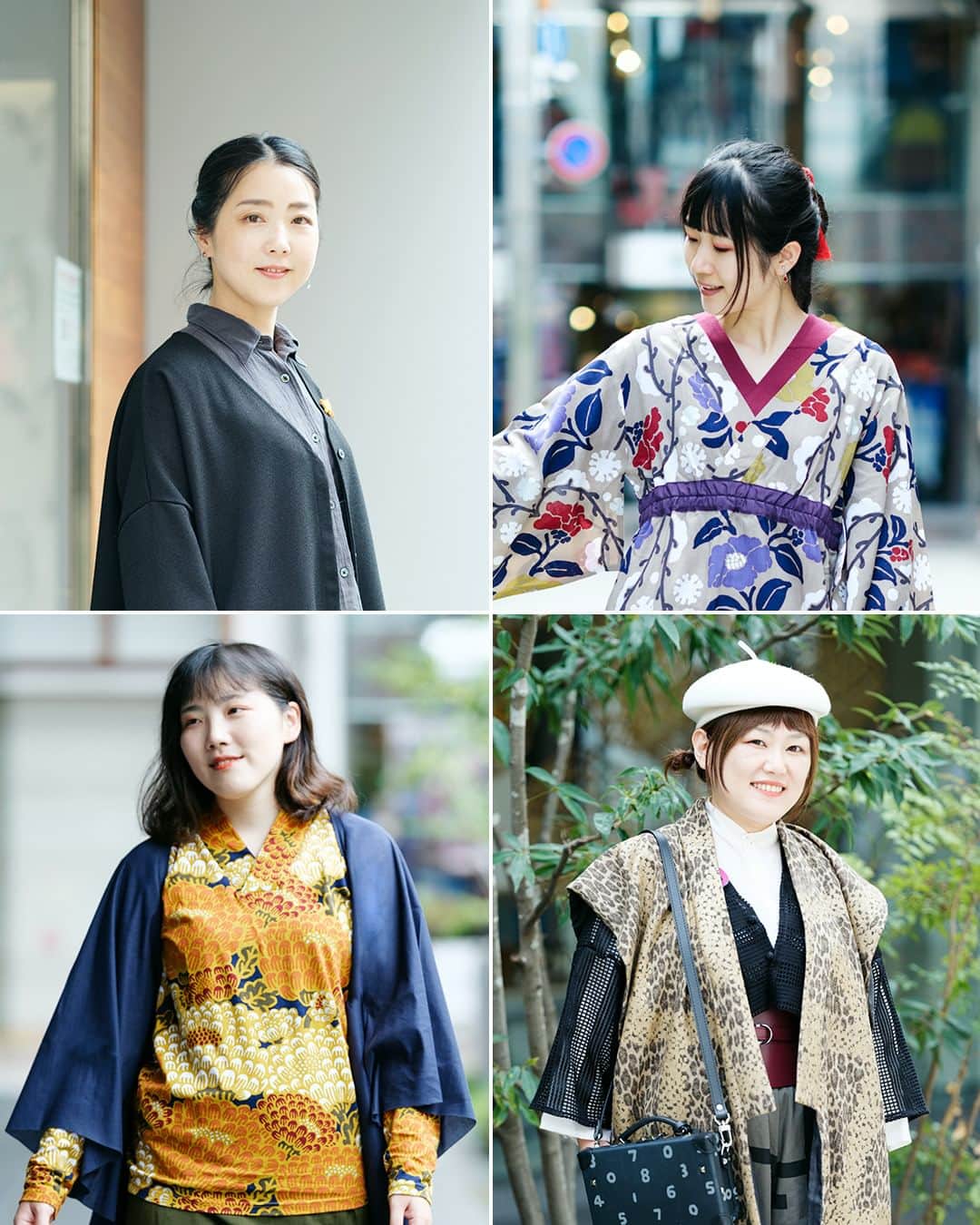 のインスタグラム：「店舗スタッフの秋コーディネート紹介🍂 - - - - - - - - - - - - 気温の差が激しいこの頃。日中は汗ばむ陽気かと思えば、夜はなんだかひんやりしています。この時期のコーディネートは脱ぎ着しやすい羽織ものが欲しくなりますね。  今回は京都の店舗スタッフ達のよそおいをご紹介します！やや薄手の綿やウール素材の服を重ね着して、個性が光るコーディネート◎  春先まで使えるアイテムなので、長く使えてとっても便利です。これからの秋・冬服選びのご参考になれば嬉しいです😉（ハルナ）  ＜着用商品＞  01　（身長：154ｃｍ） ・ライトチュニックコート／濡羽色 ・グランチュニックシャツ／濃鉛 ・タイトスカート／濡羽色 ・Y.トート A4／SO-SU-U 中之鼠×つくも  02　（身長：164ｃｍ） ・みたて衣／雪持柳に椿 ・抜衿ジバン 違い袖／柘榴色×鉛色  03　（身長：151.5ｃｍ） ・肩衣 袷／がんじがらめ  ・はつき／濡羽色 ・草衣 上／胡粉色 ・広形もんぺ 穏／桟 煤色 ・革帯 おみな／臙脂色 ・擬宝珠／乳白 ・SOU・SOU×匠乃固鞄(R) ミニトランク／SO-SU-U 濡羽色  04　（身長：160ｃｍ） ・むささび／濃紺 ・狭風靡／けんらん ・こしき／常磐色  #sousou #sousoukyoto #sousoukyoto #sousou_kabukimono #新作 #秋服 #和装 #着物 #秋 #kyoto #スタッフ #コーディネート #ファッション #coordinate #fashion #京都 #kyoto #japan」