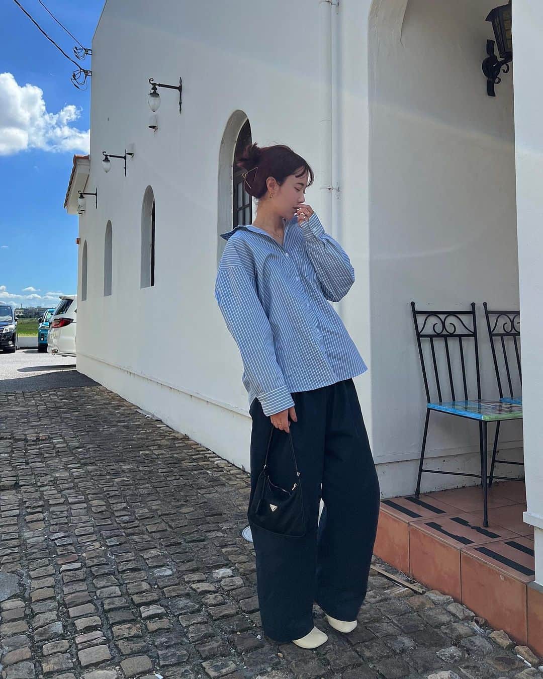 島居玲子のインスタグラム：「きょうの服🫶🏻  ルーズにもハイウエストでもはける優秀な👖」