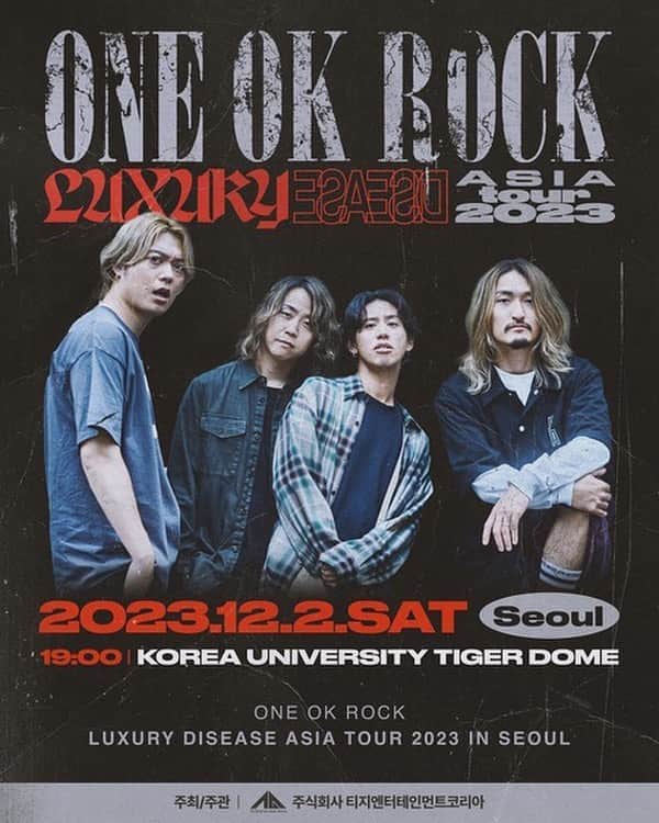 ONE OK ROCKのインスタグラム：「Tickets for our Seoul show on December 2nd is now on sale!!  Get it here: ticketlink.co.kr/product/46324  #ONEOKROCK #LuxuryDisease #tour」