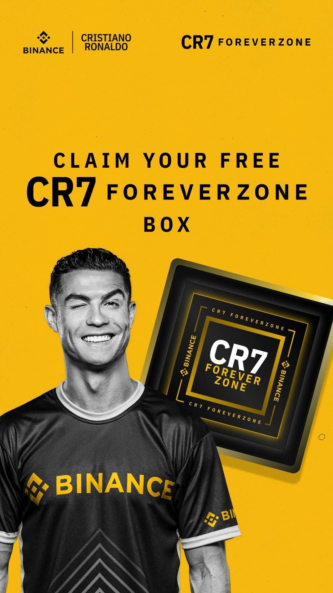 クリスティアーノ・ロナウドのインスタグラム：「Myself and #Binance are giving away 50,000 free surprises!  And one lucky winner will win the golden ticket - a trip to train with me in person.  Head over to #Binance to claim your free CR7 ForeverZone Box  Click the link in my story to get involved! https://ter.li/CR7ForeverZone」