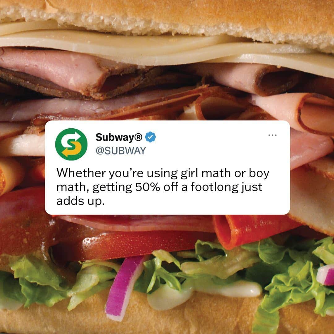 Official Subwayのインスタグラム：「50% off a footlong? the math is mathing when you sign up for the Subway® MVP Rewards program. tap link in bio to get yours!   Subway® MVP Rewards available at participating restaurants. Points may not be earned on third-party delivery orders, ezCater catering orders, or purchases of gift cards.   Valid at participating U.S. restaurants for Subway® App/online orders only. Subway® Rewards members only. Expires 10/31/23.」
