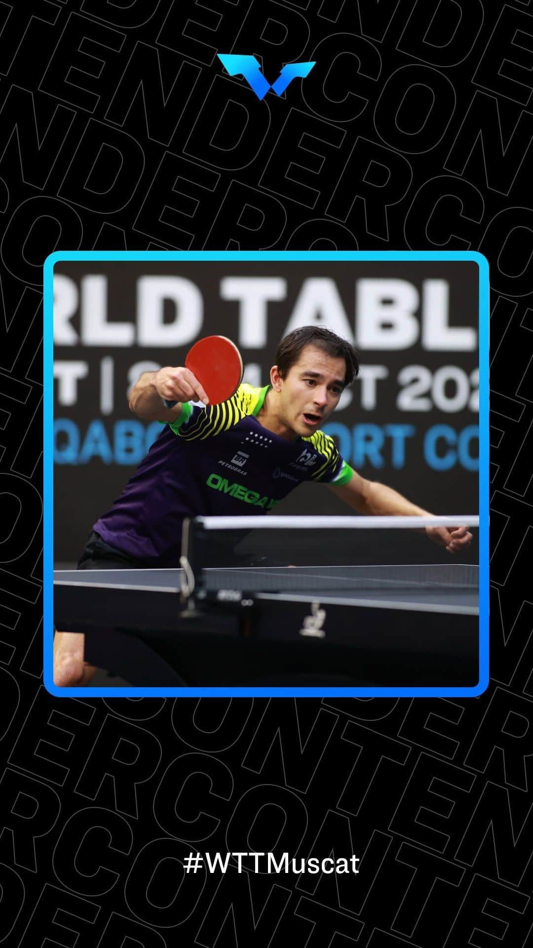 ウーゴ・カルデラノのインスタグラム：「& this is just how the first GAME between these two at #WTTMuscat 😮‍💨  Find out who wins LIVE 👉 youtube.com/WTTGlobal  #WTTContender #TableTennis #pingpong」